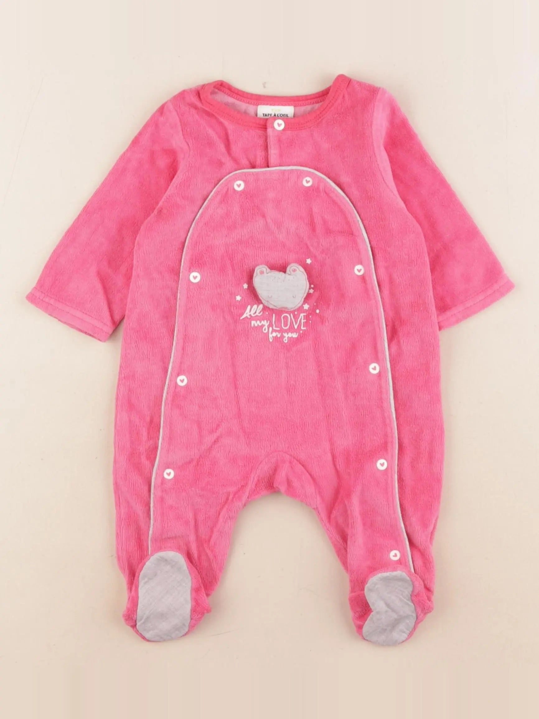 Tape à l'oeil - pyjama velours rose - 3 mois