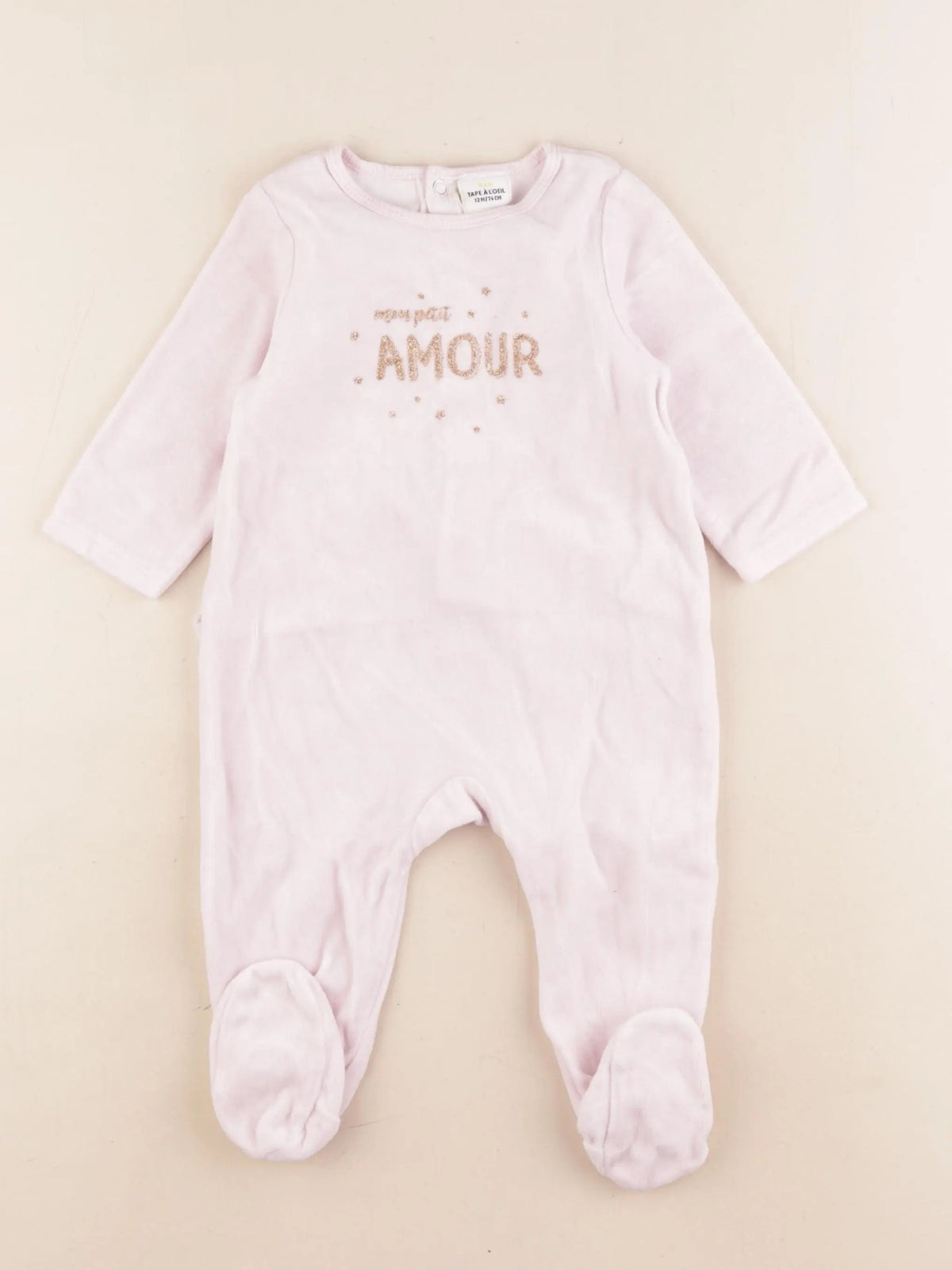 Tape à l'oeil - pyjama velours rose - 12 mois