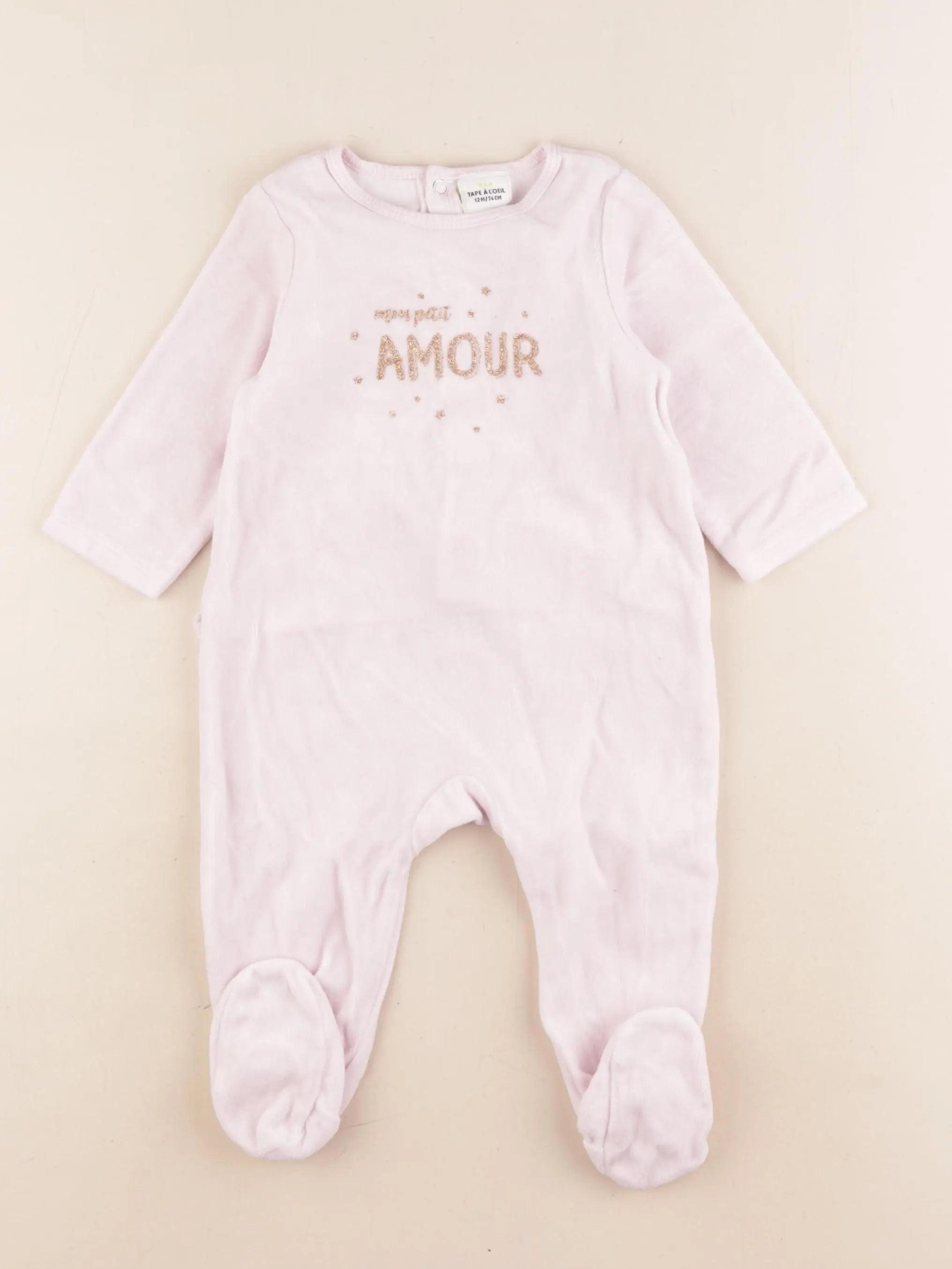Tape à l'oeil - pyjama velours rose - 12 mois