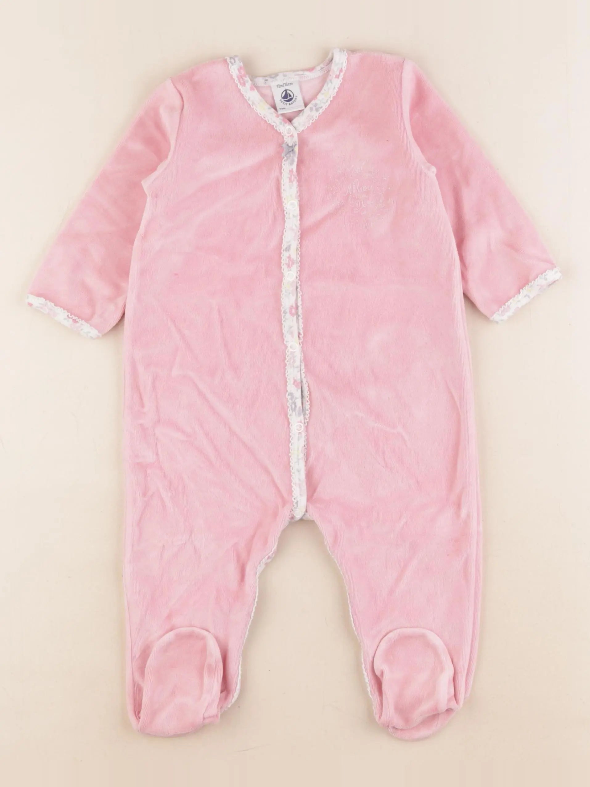 Petit Bateau - pyjama velours rose - 12 mois