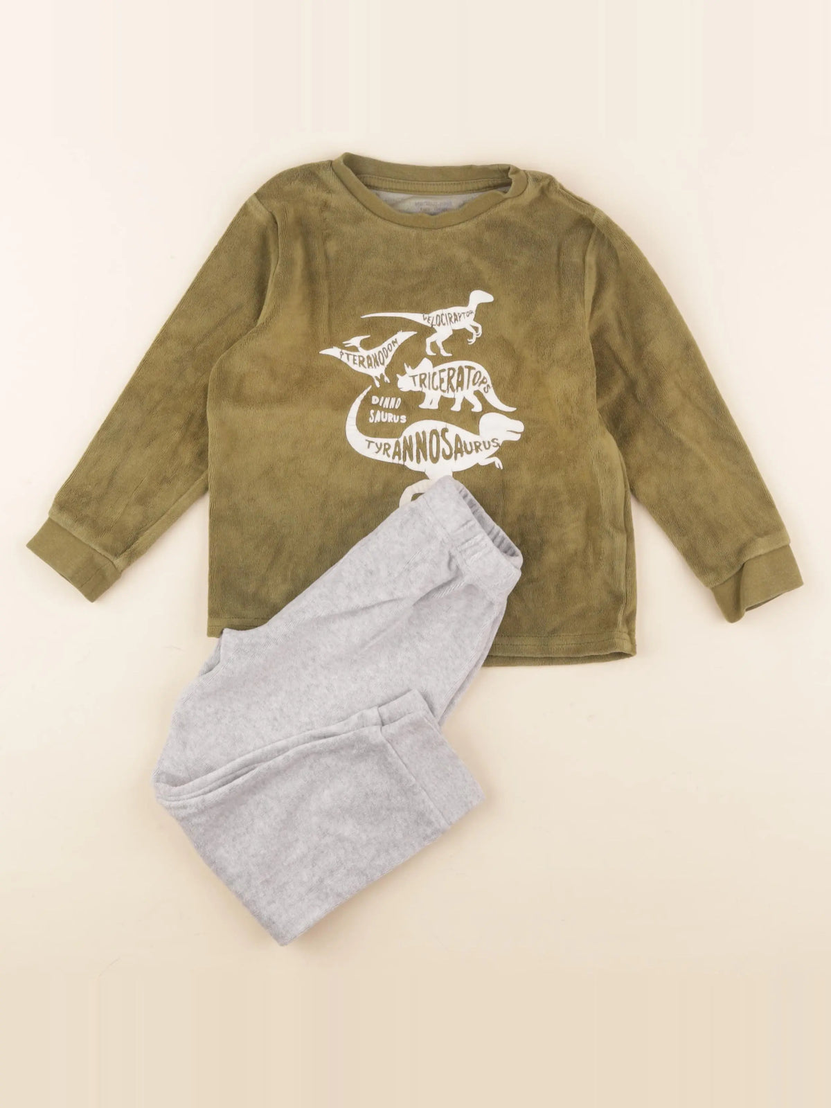 Vertbaudet - pyjama velours vert, gris - 4 ans