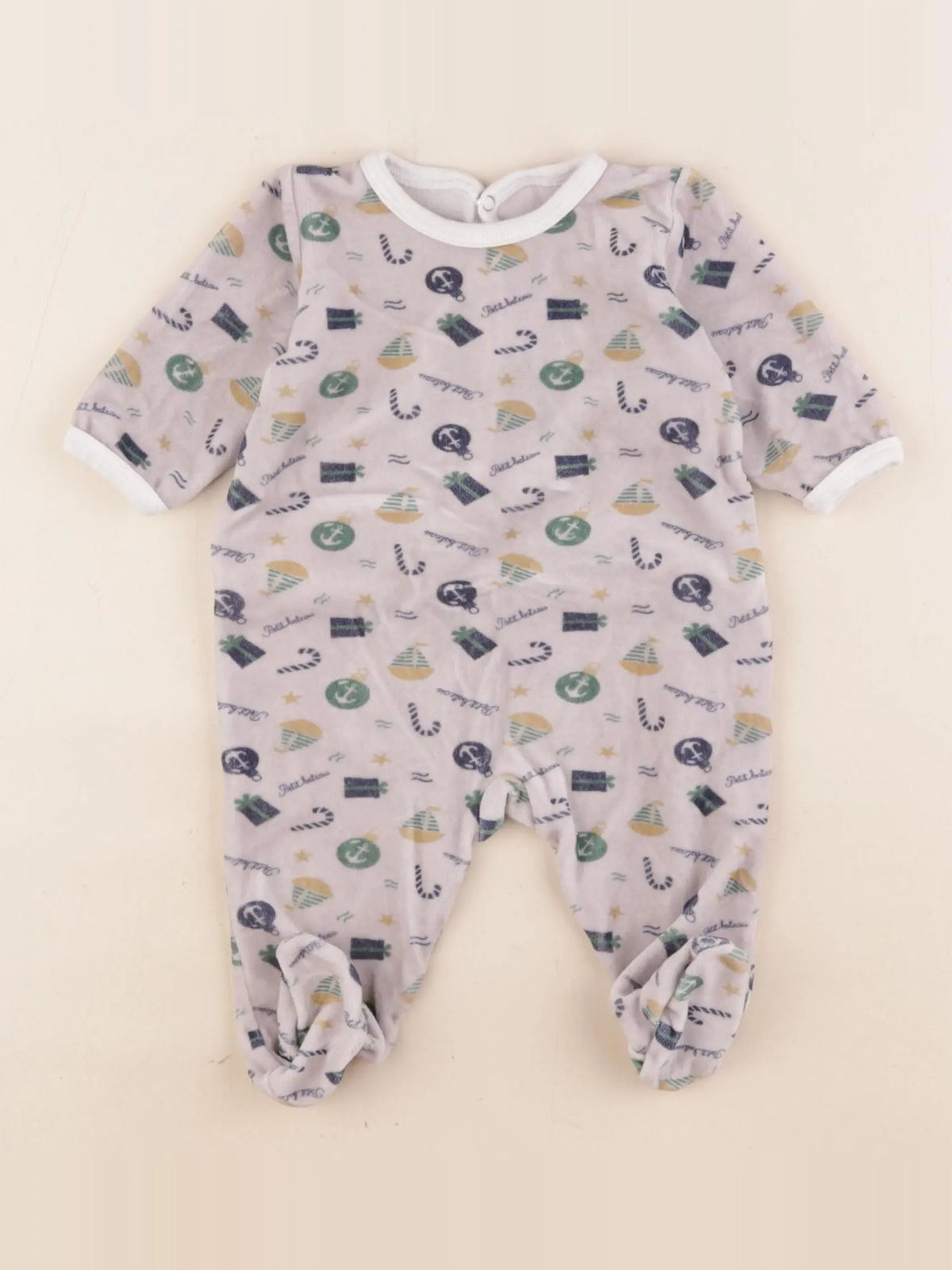 Petit Bateau - pyjama velours gris - 3 mois