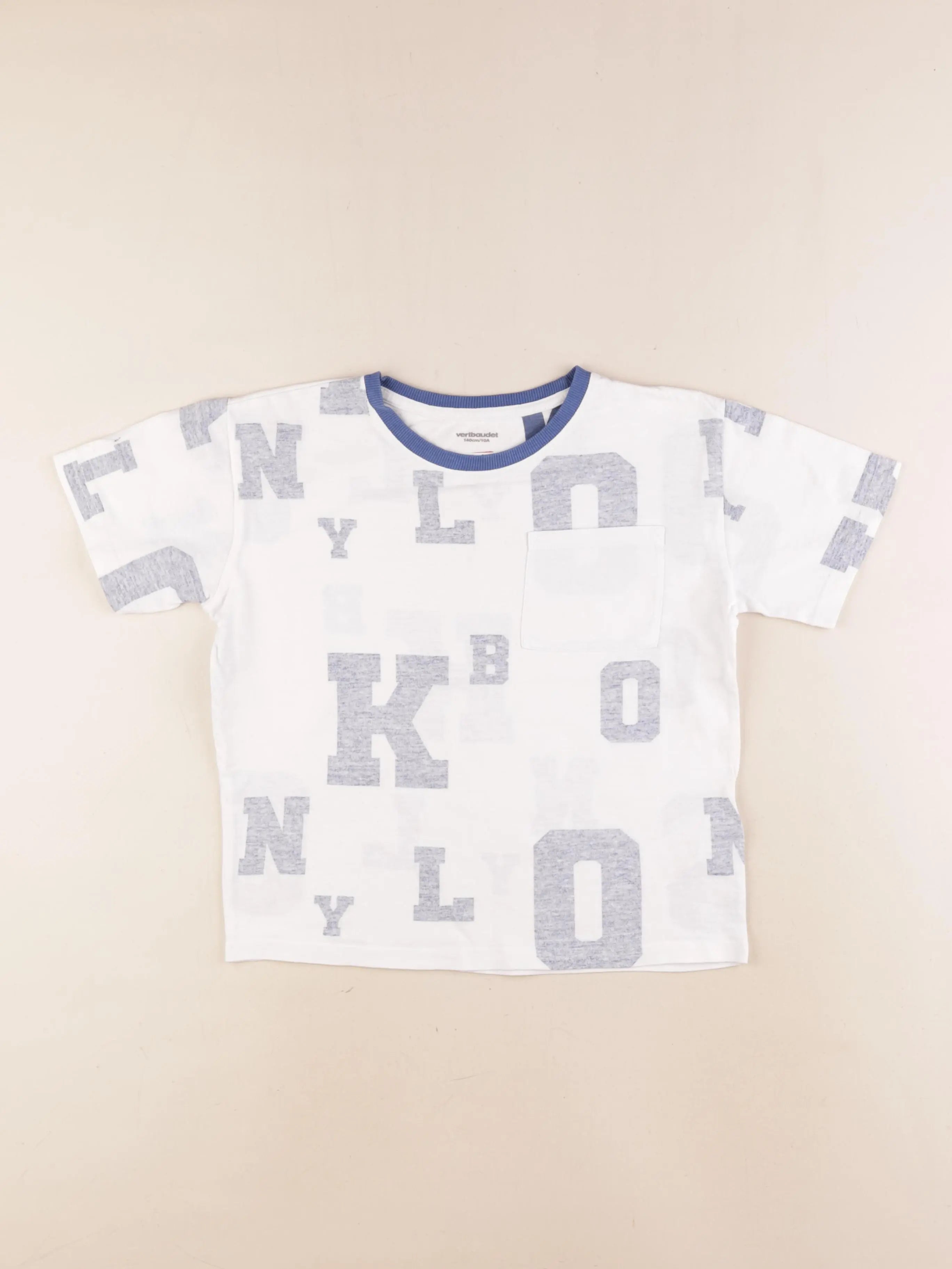 Vertbaudet - tee-shirt blanc, bleu - 10 ans