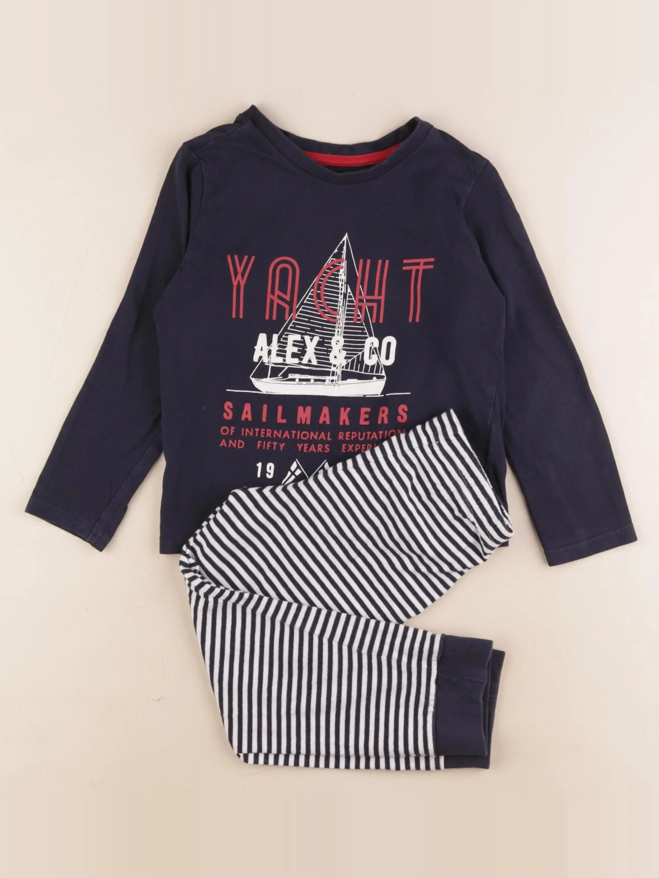 Vertbaudet - pyjama coton blanc, bleu - 5 ans