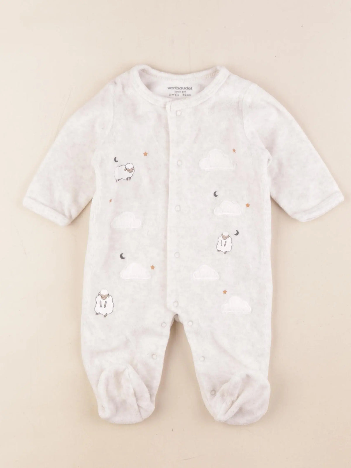 Vertbaudet - pyjama velours beige - 3 mois