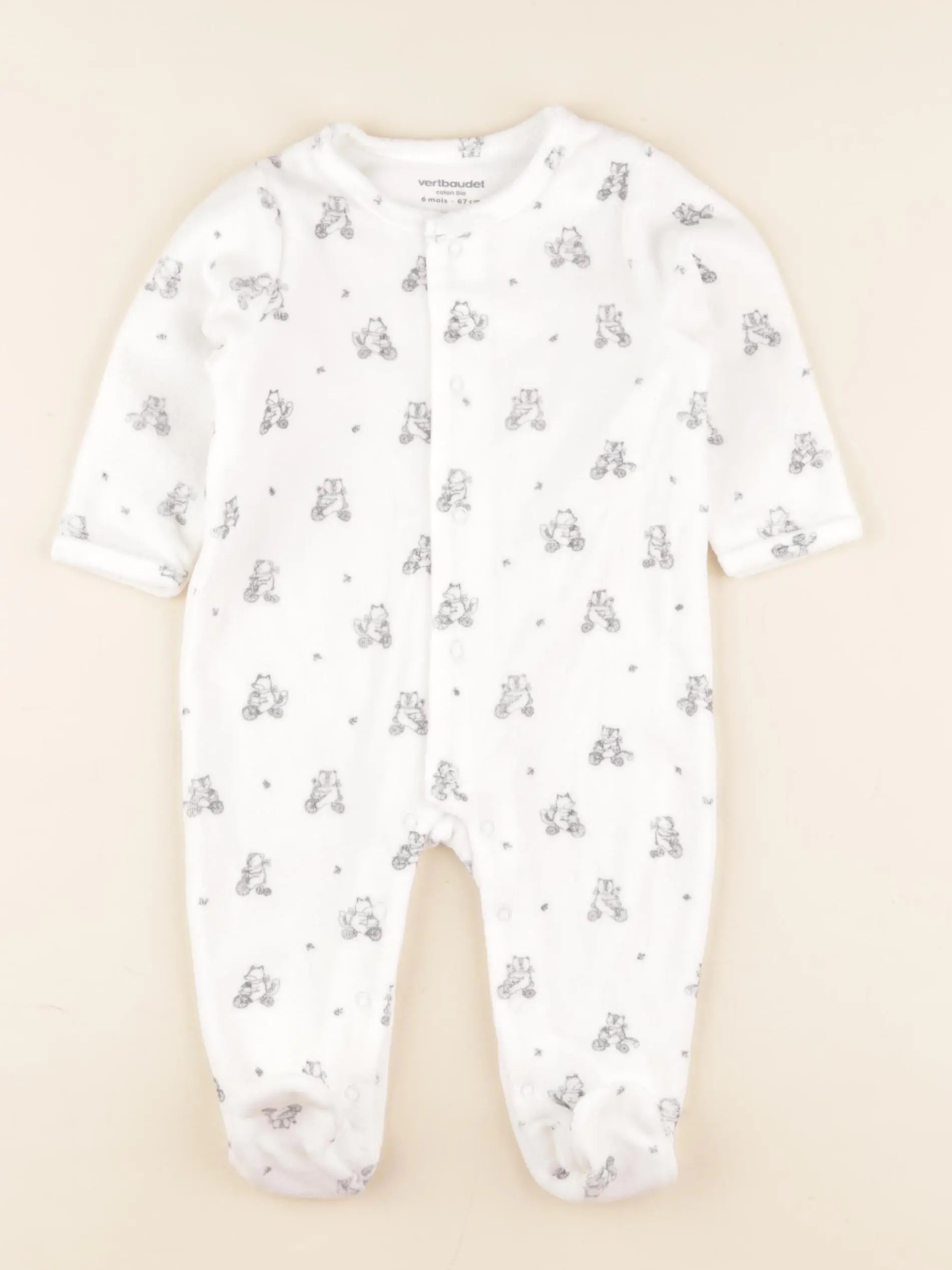 Vertbaudet - pyjama velours blanc - 6 mois