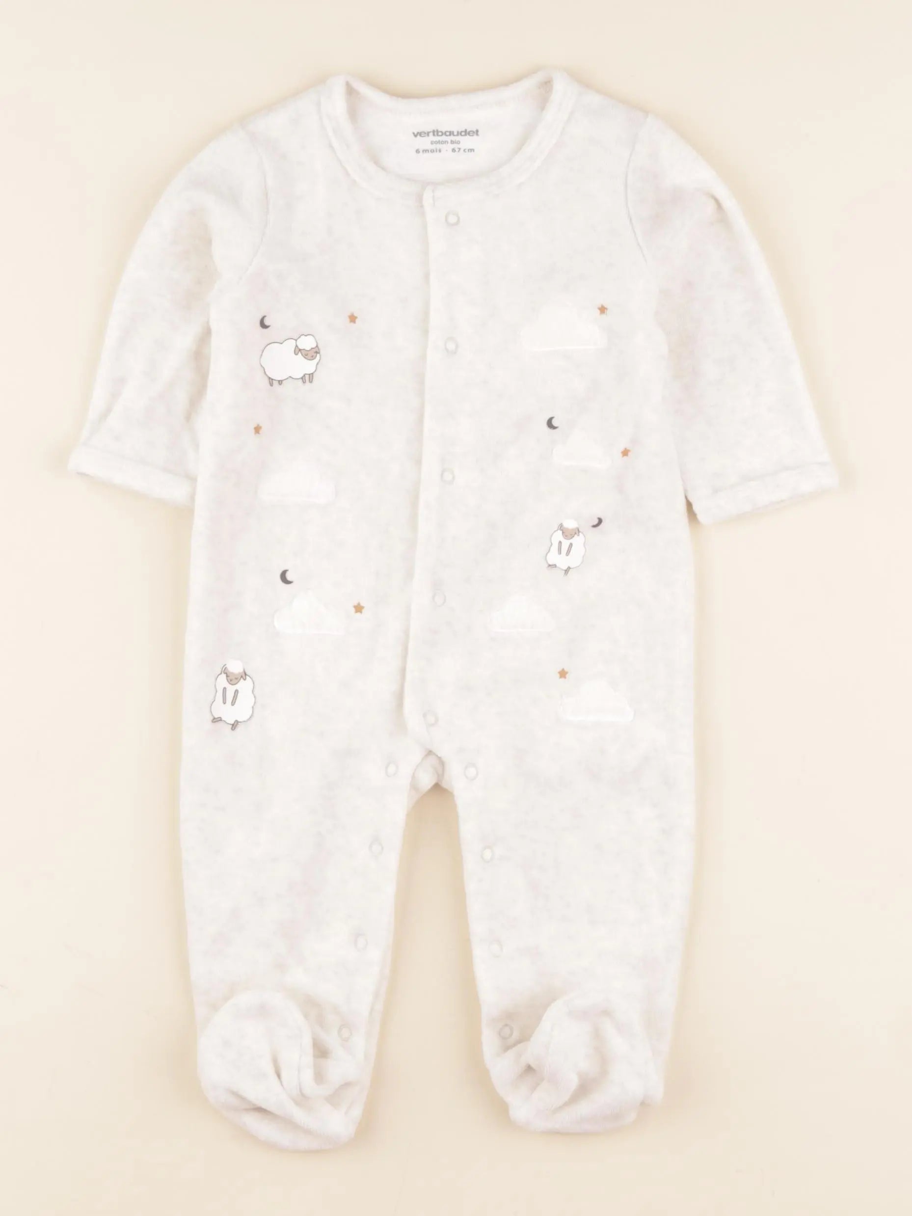 Vertbaudet - pyjama velours beige - 6 mois