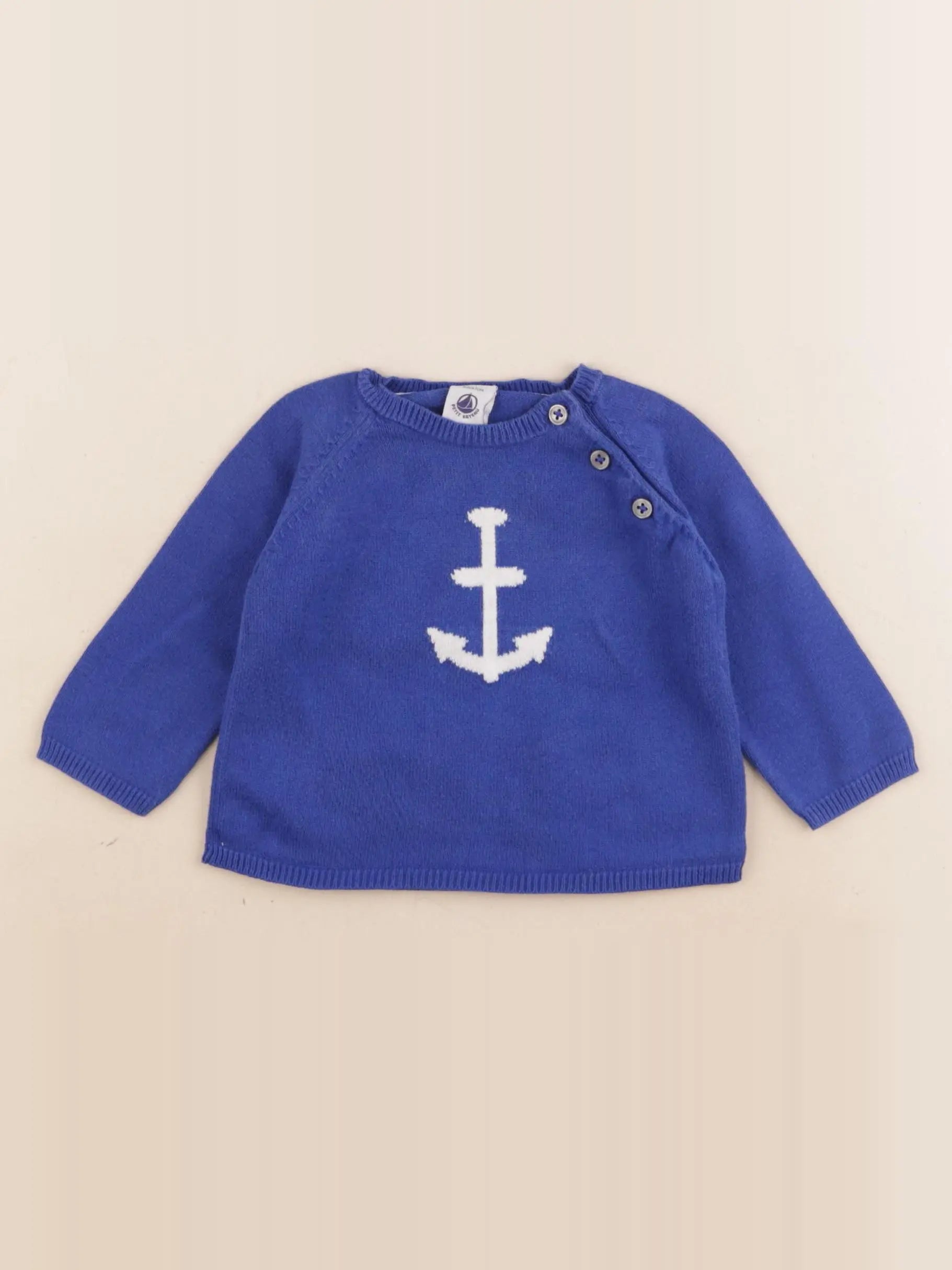 Petit Bateau - pull bleu - 6 mois