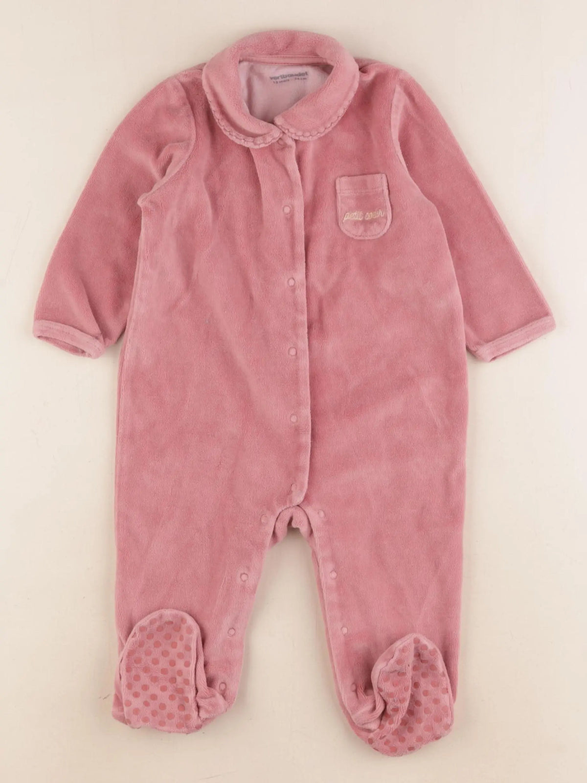 Vertbaudet - pyjama velours rose - 12 mois