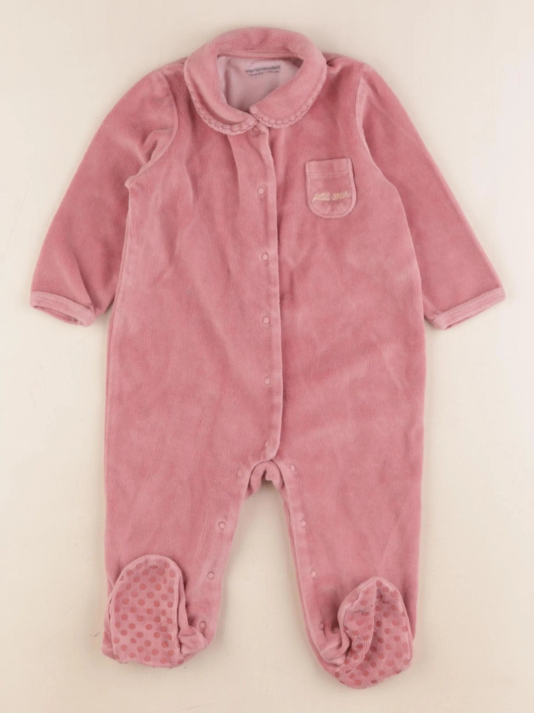 Vertbaudet - pyjama velours rose - 12 mois
