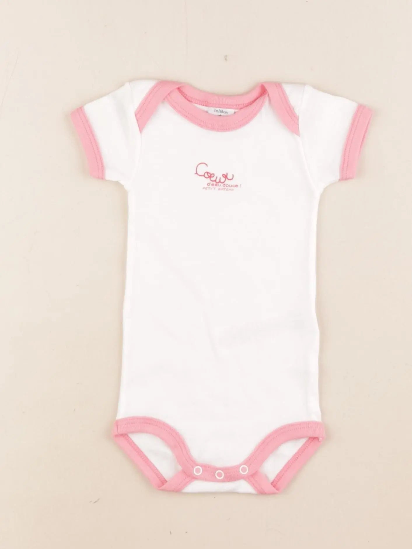 Petit Bateau - body blanc, rose - 3 mois