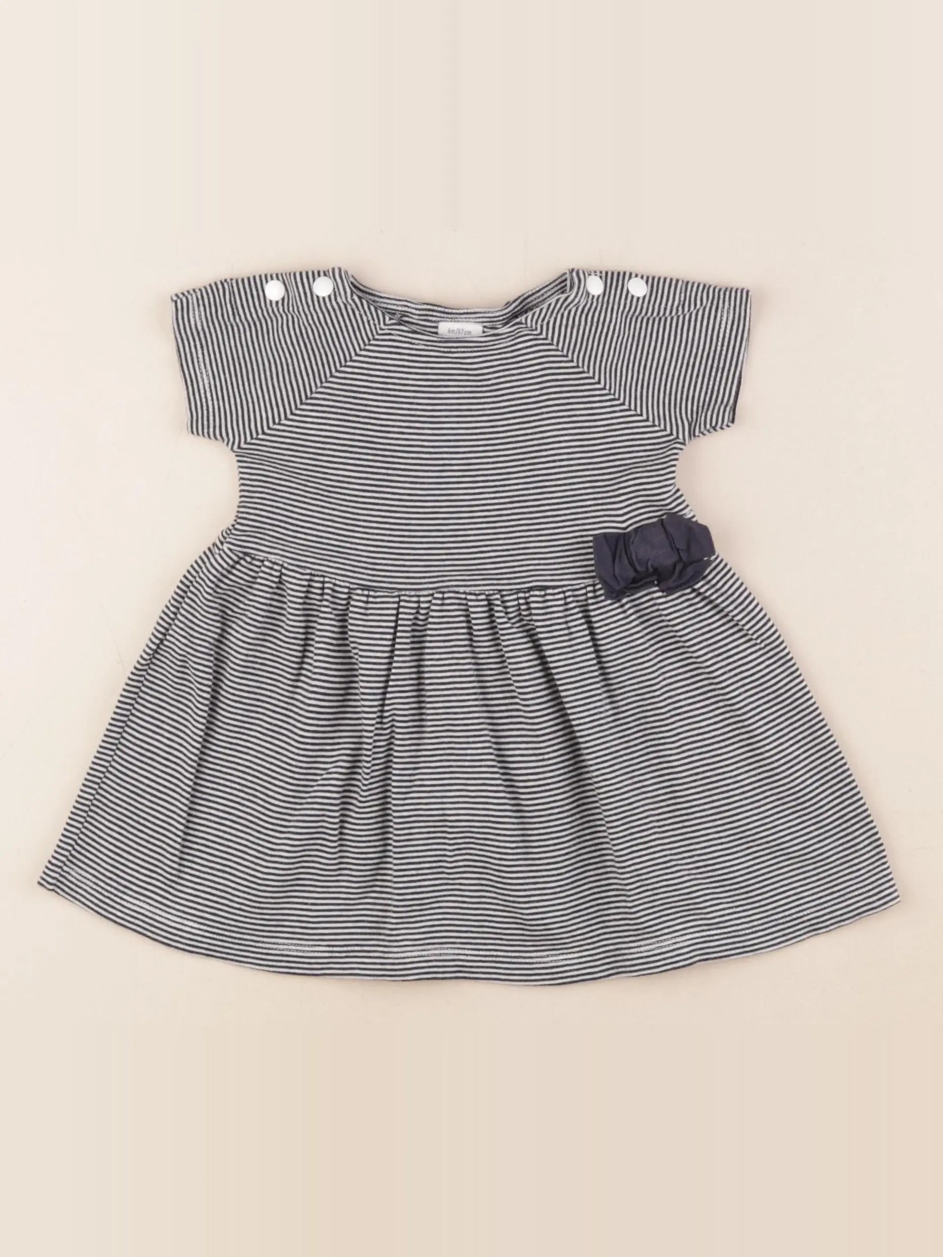 Petit Bateau - robe blanc, noir - 6 mois