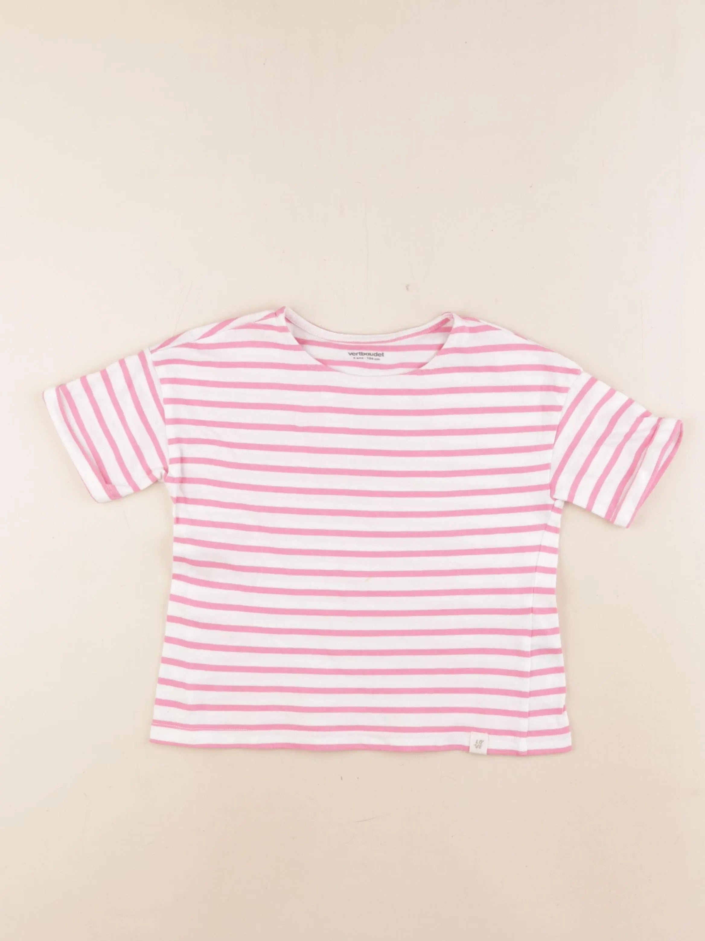 Vertbaudet - tee-shirt blanc, rose - 4 ans