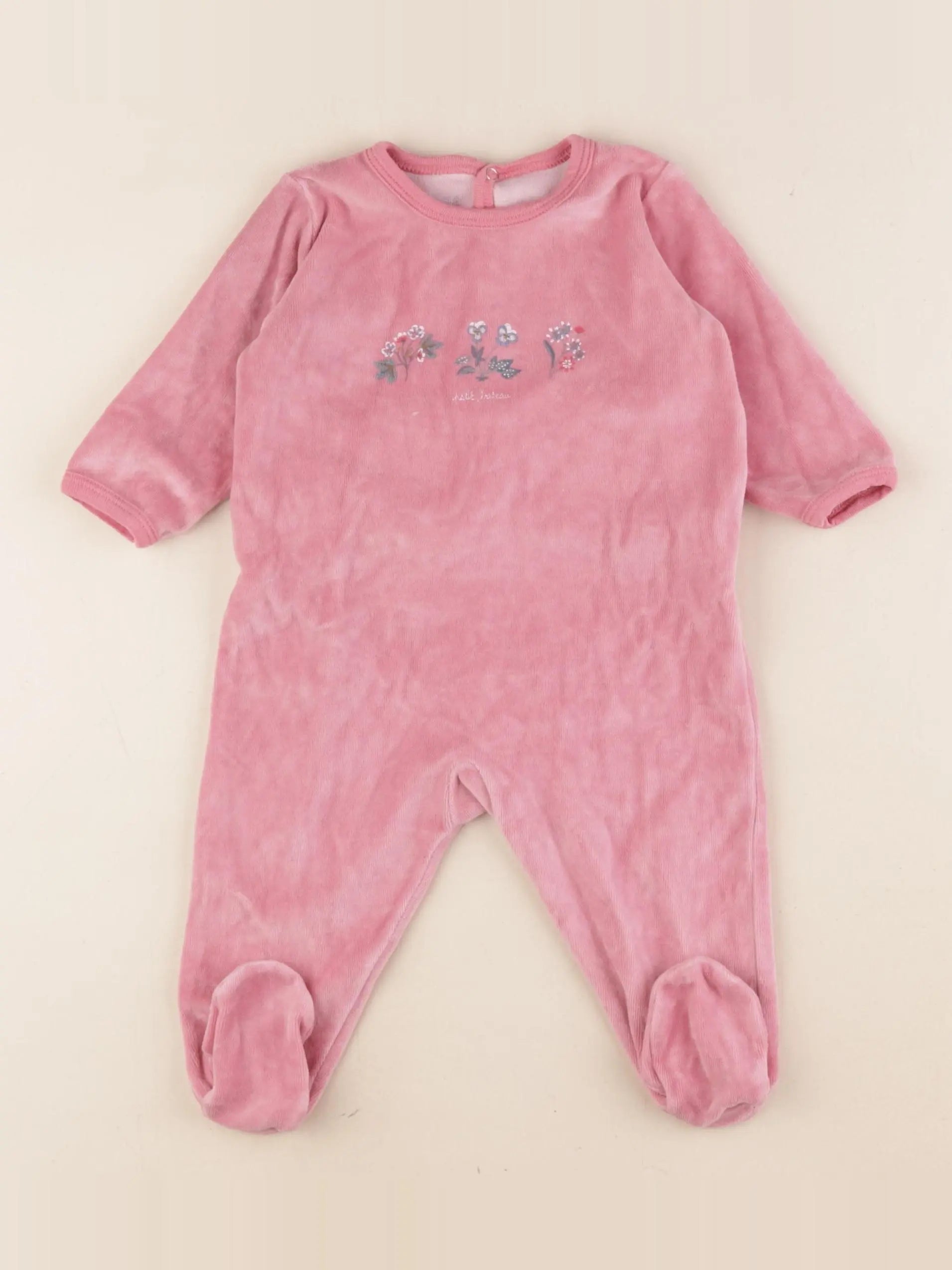 Petit Bateau - pyjama velours rose - 6 mois