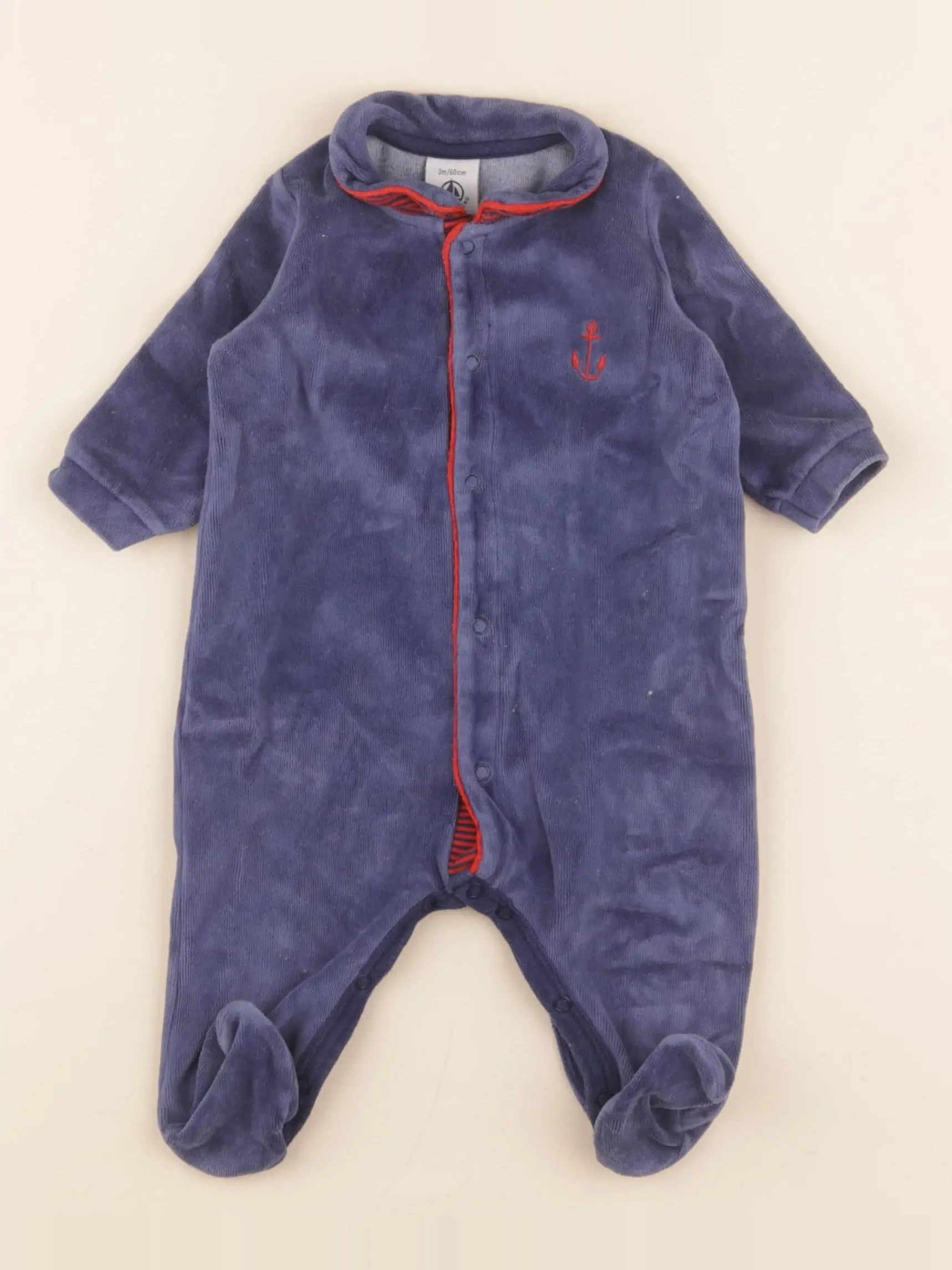 Petit Bateau - pyjama velours bleu - 3 mois