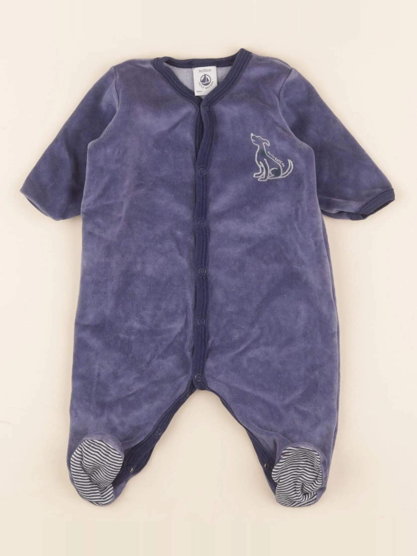 Petit Bateau - pyjama velours bleu - 3 mois