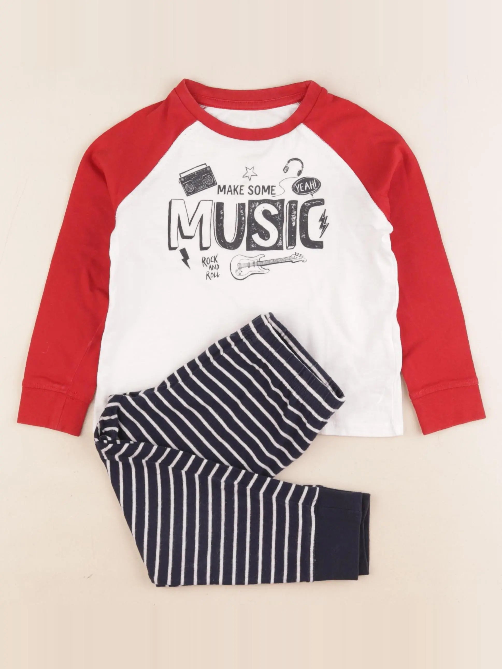 Vertbaudet - pyjama coton bleu, rouge - 3 ans