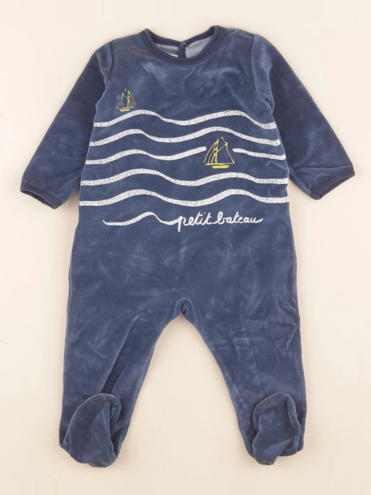 Petit Bateau - pyjama velours bleu - 12 mois