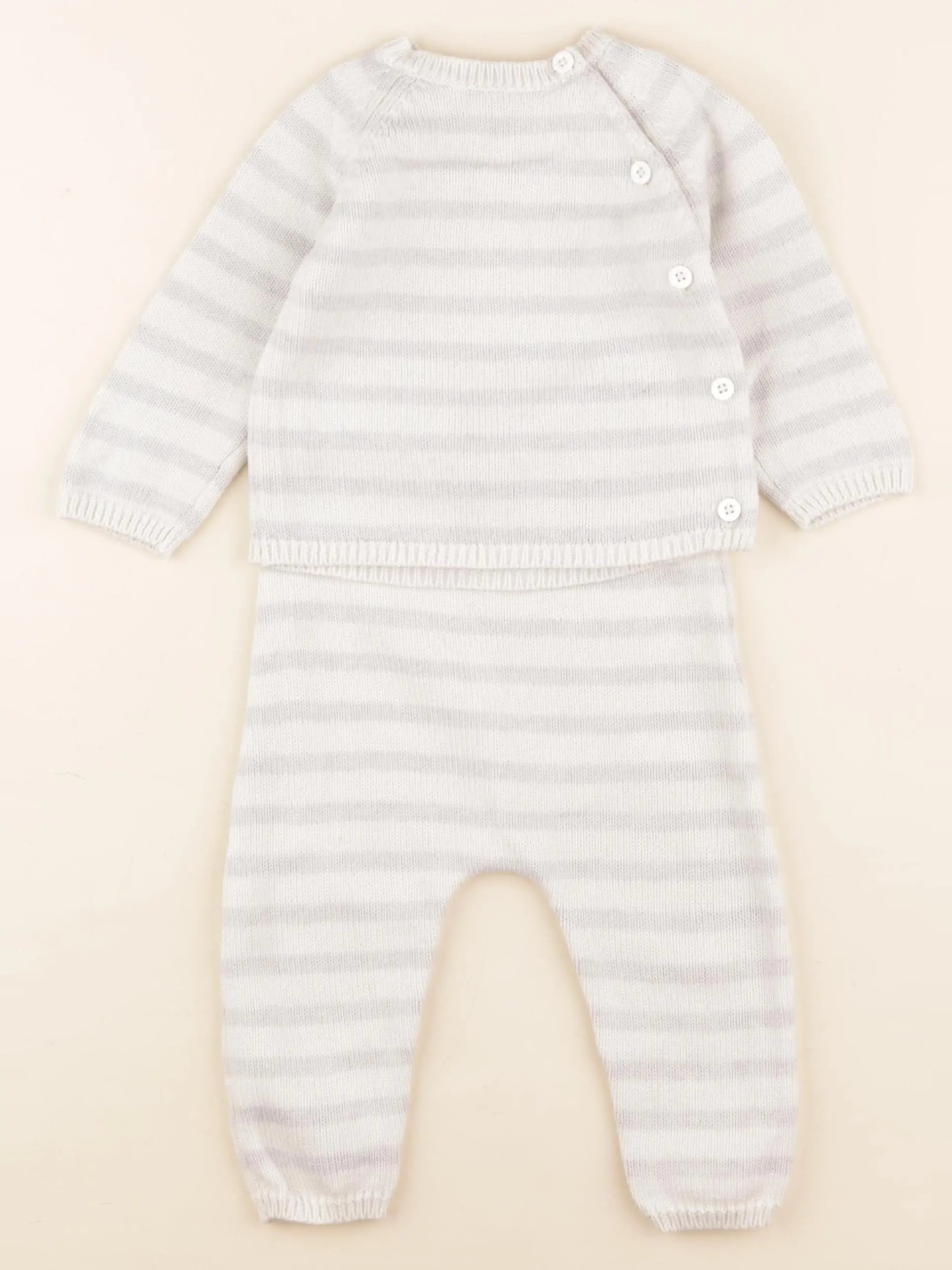 Petit Bateau - ensemble blanc, gris - 12 mois