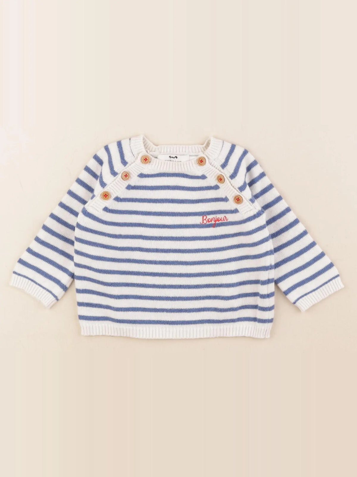 Cyrillus - pull bleu, blanc - 6 mois