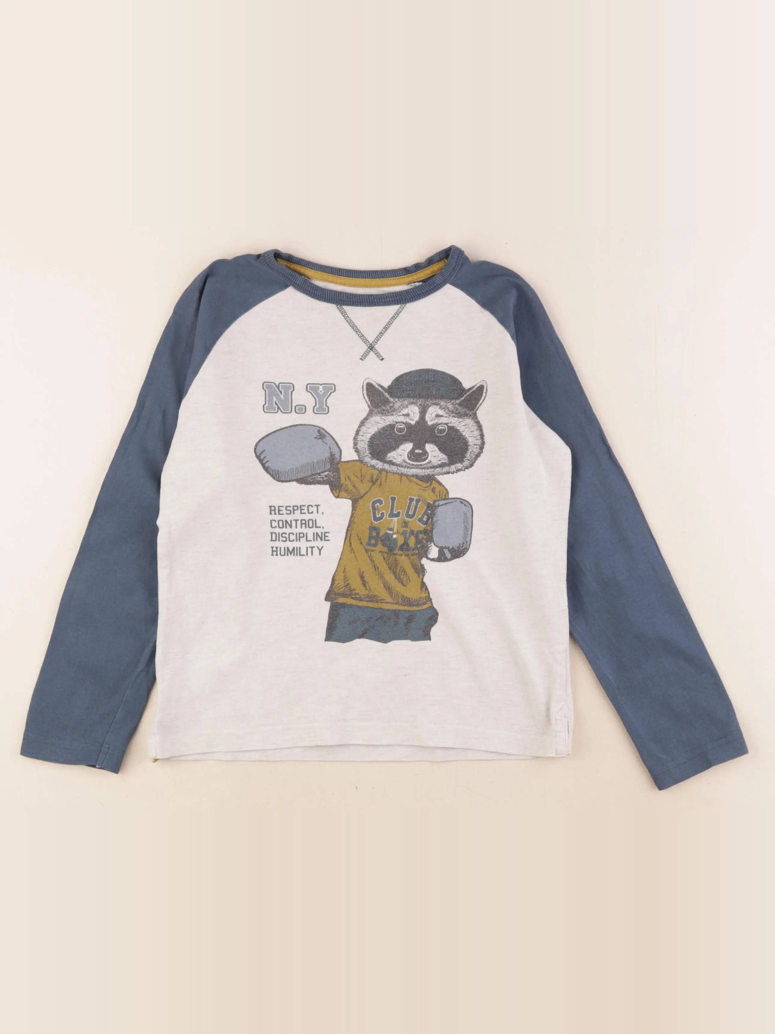 Vertbaudet - tee-shirt bleu, beige - 8 ans
