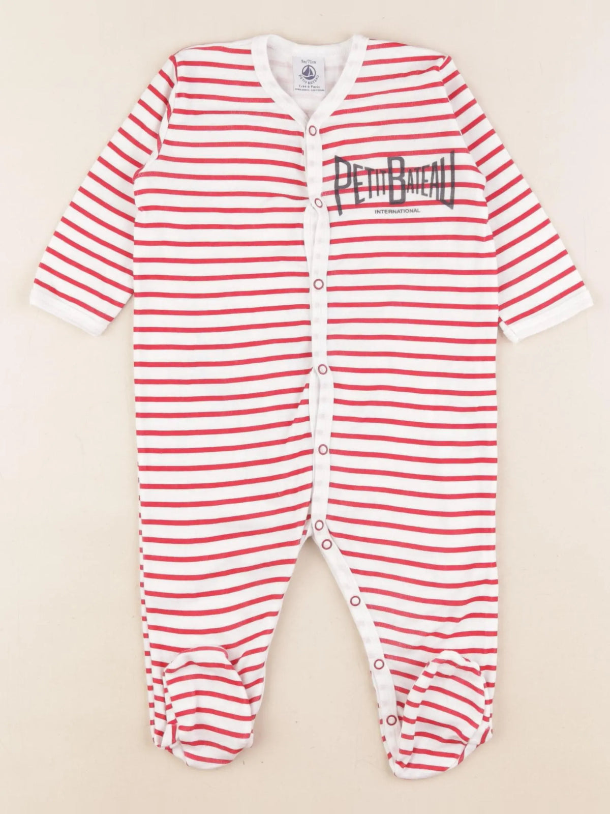 Petit Bateau - pyjama coton blanc, rouge - 9 mois