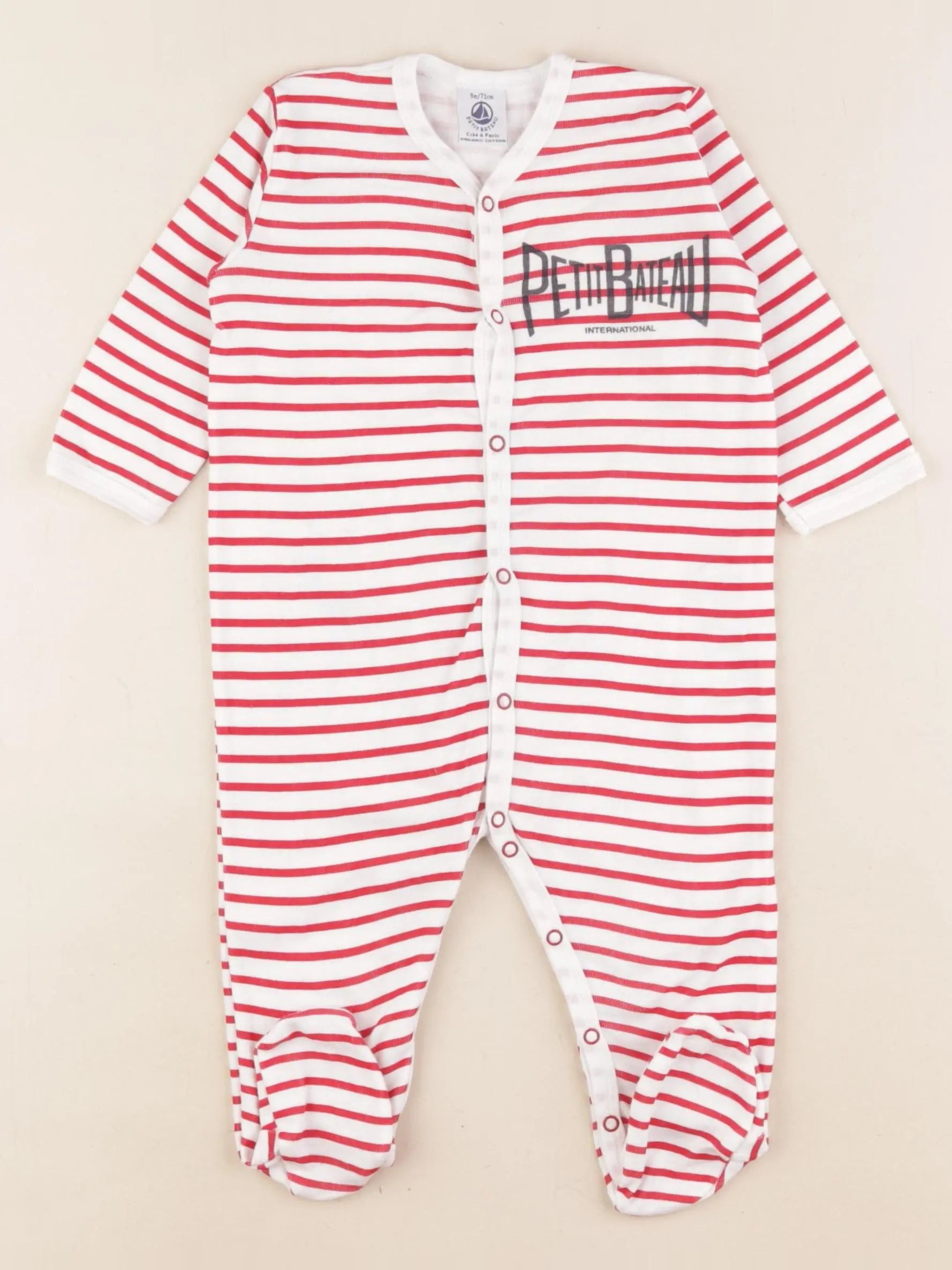 Petit Bateau - pyjama coton blanc, rouge - 9 mois