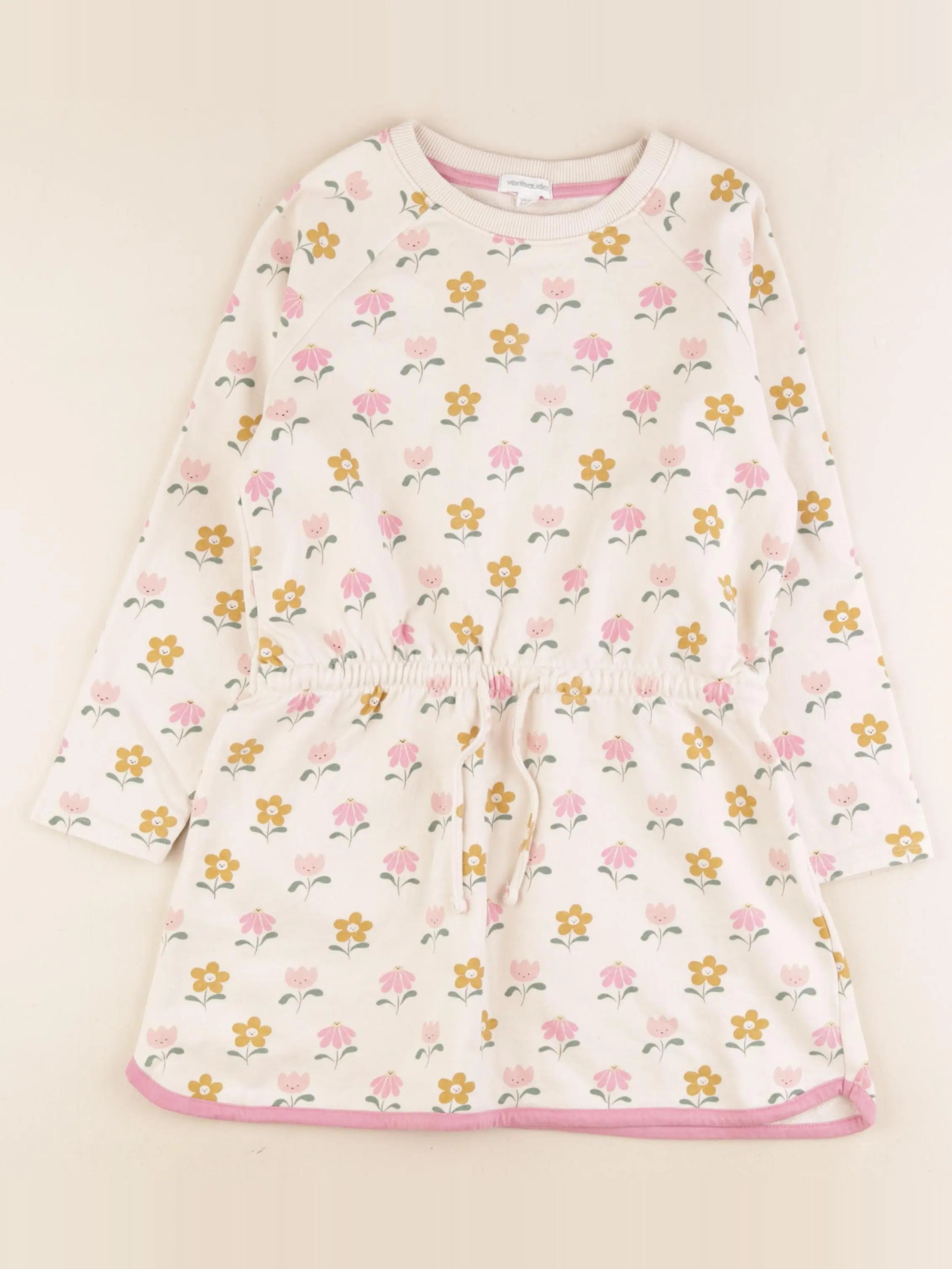 Vertbaudet - robe beige, rose - 8 ans