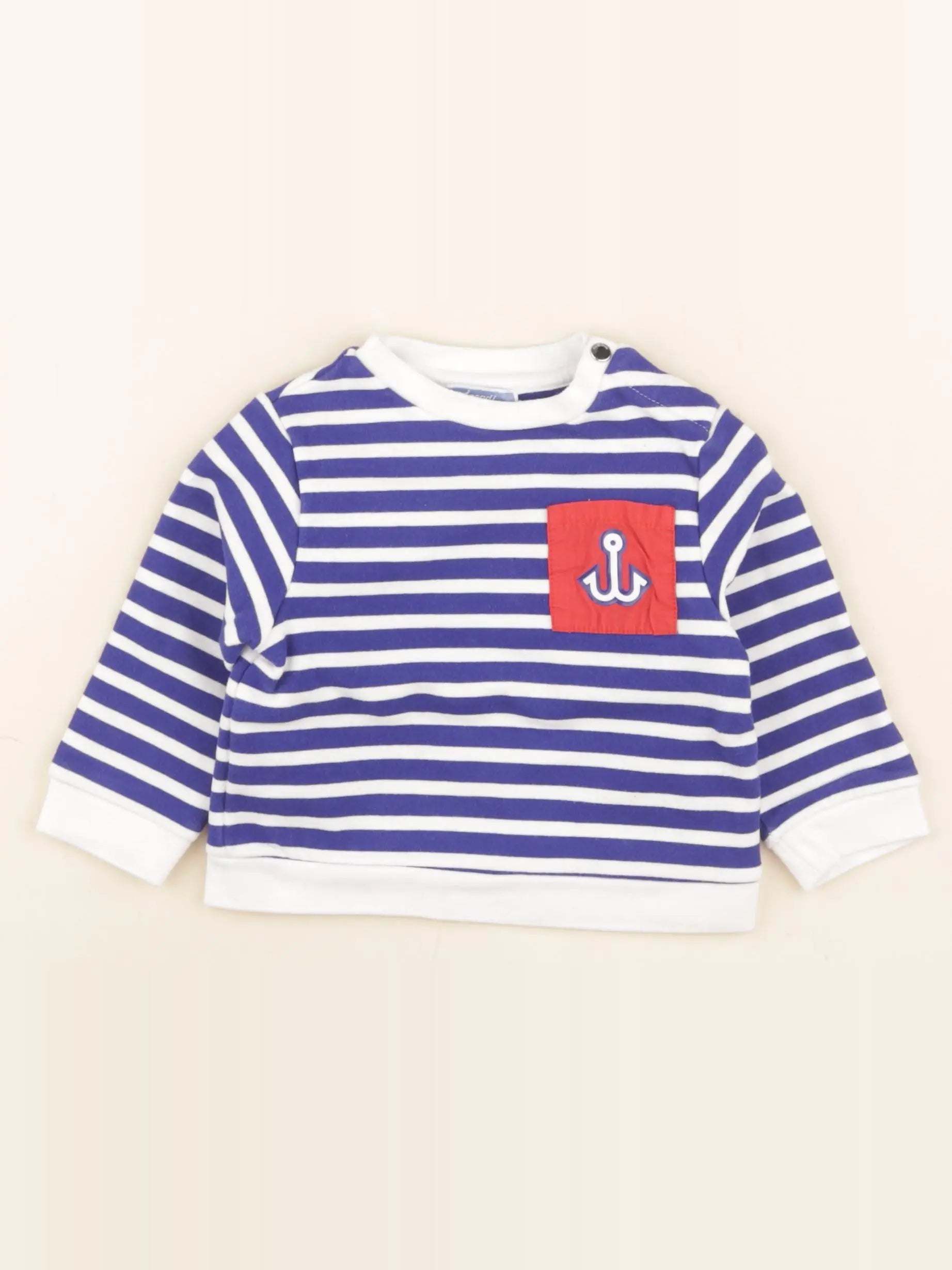 Jacadi - sweat bleu, blanc - 12 mois
