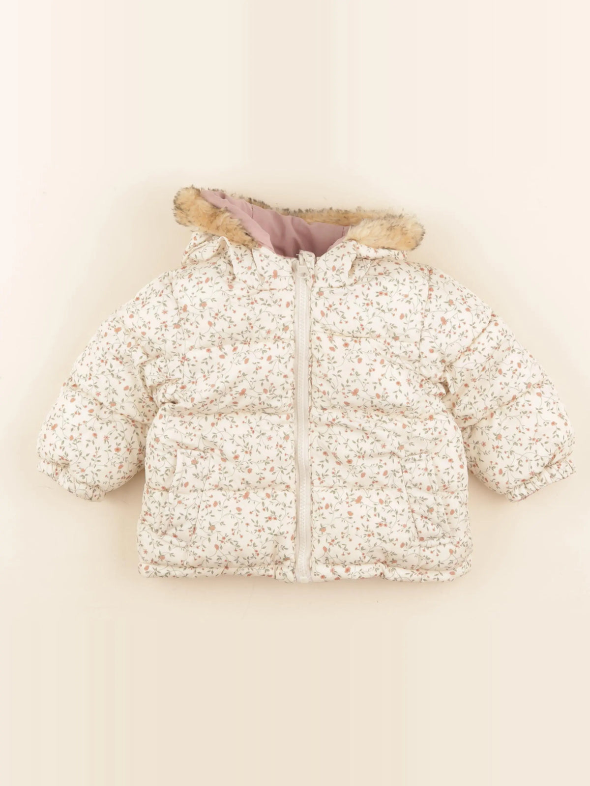 Vertbaudet - doudoune réversible beige, rose - 12 mois