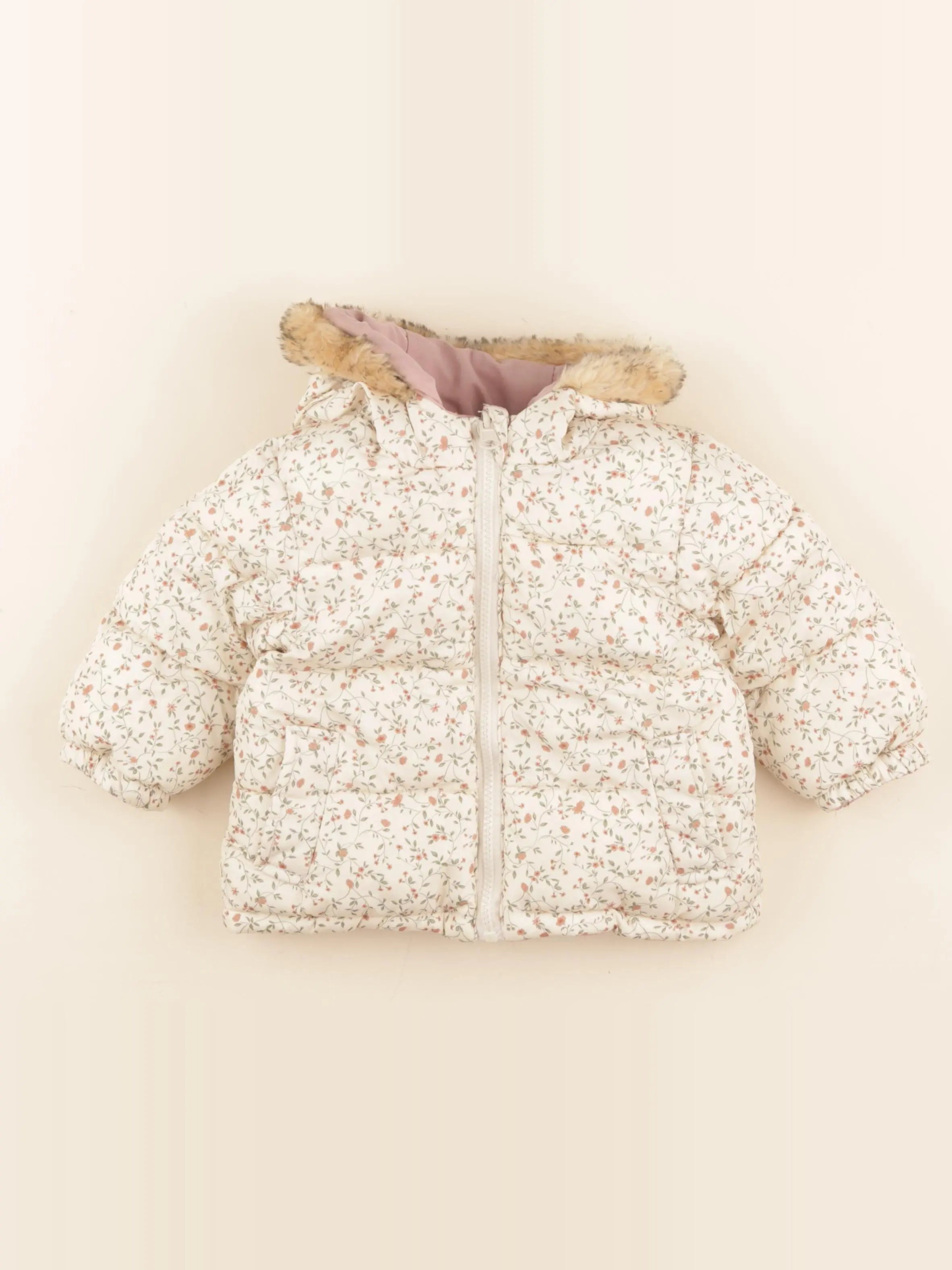 Vertbaudet - doudoune réversible beige, rose - 12 mois