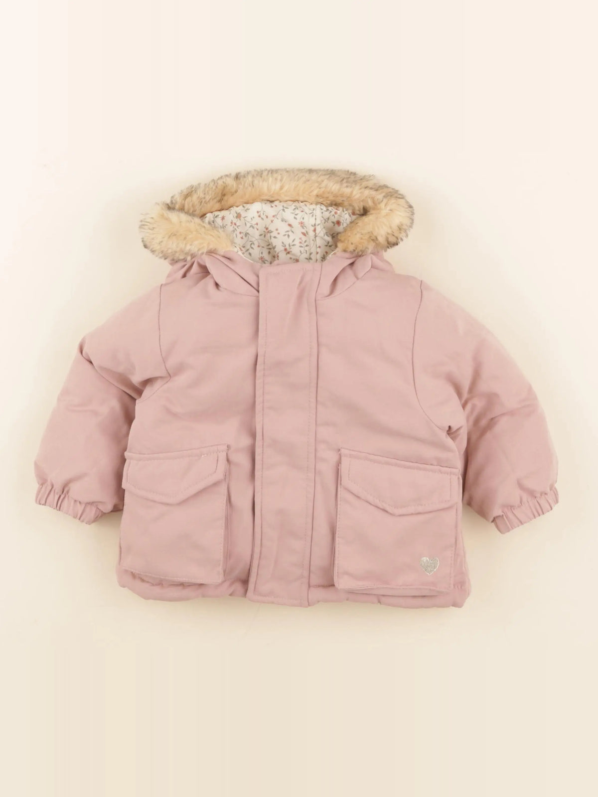 Vertbaudet - doudoune réversible beige, rose - 12 mois