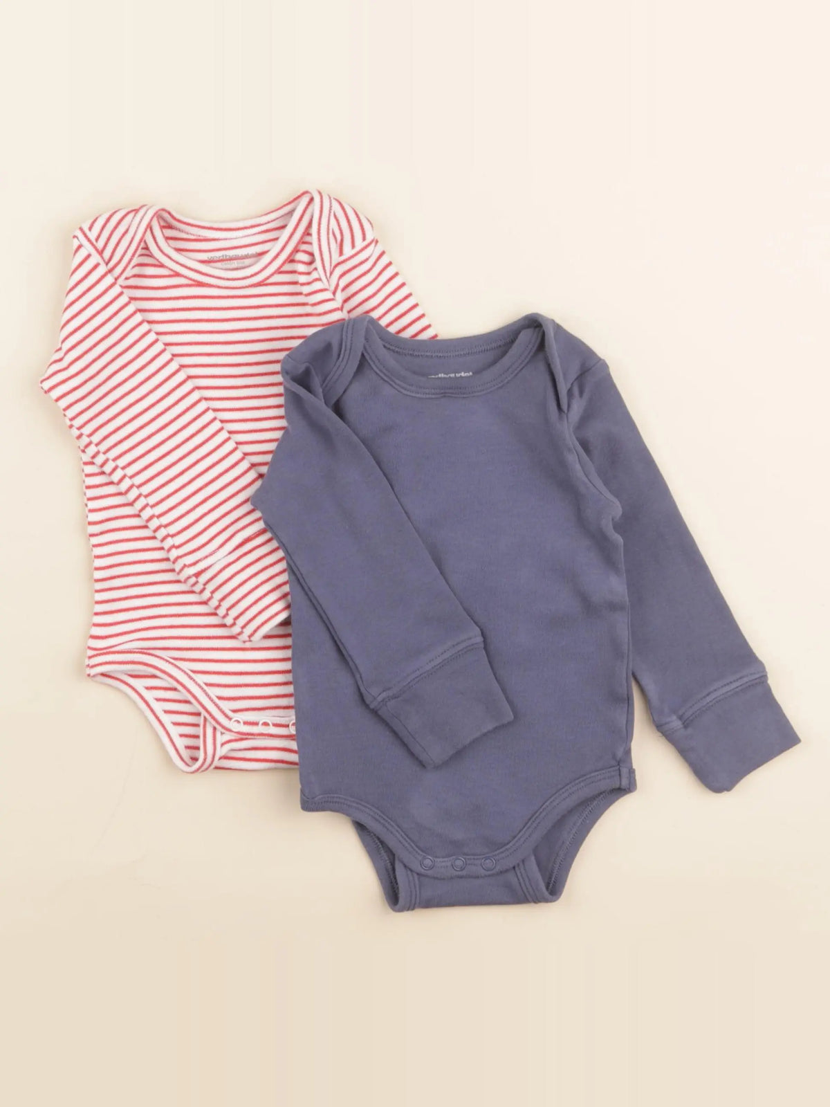 Vertbaudet - lot de 2 bodies en coton bleu, rouge - 6 mois