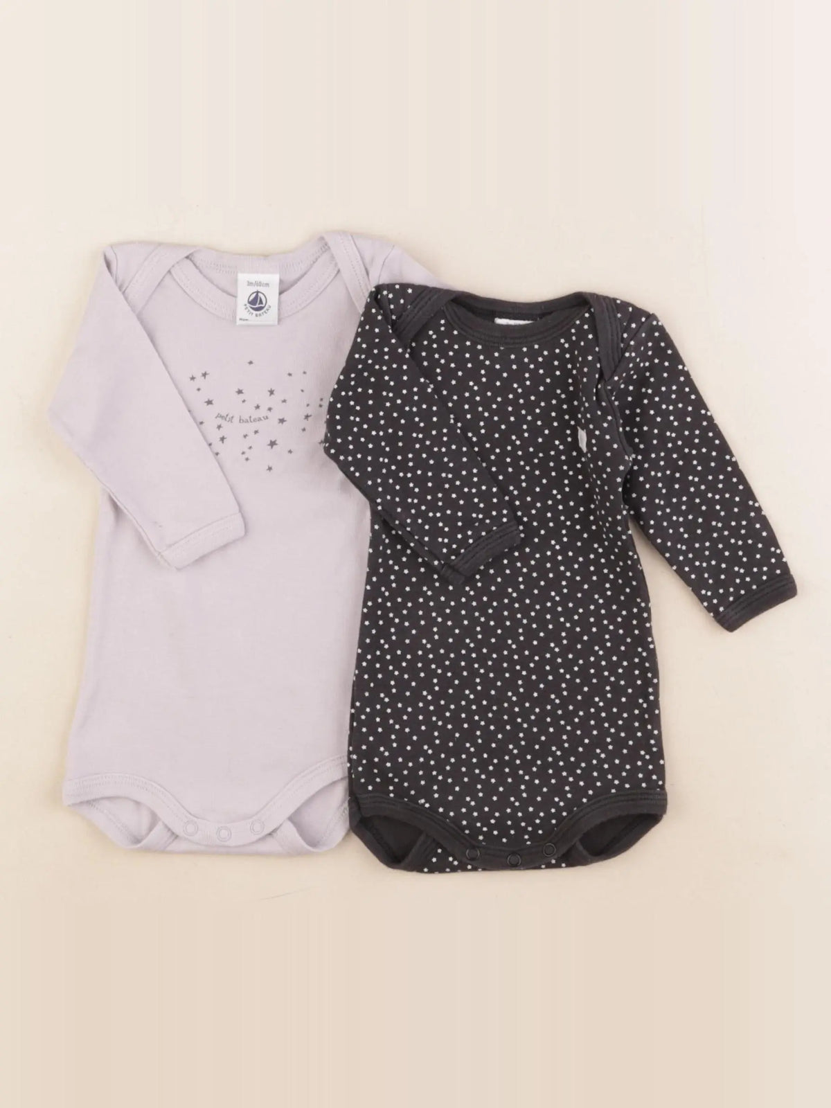 Petit Bateau - lot de 2 bodies en coton noir, gris - 3 mois
