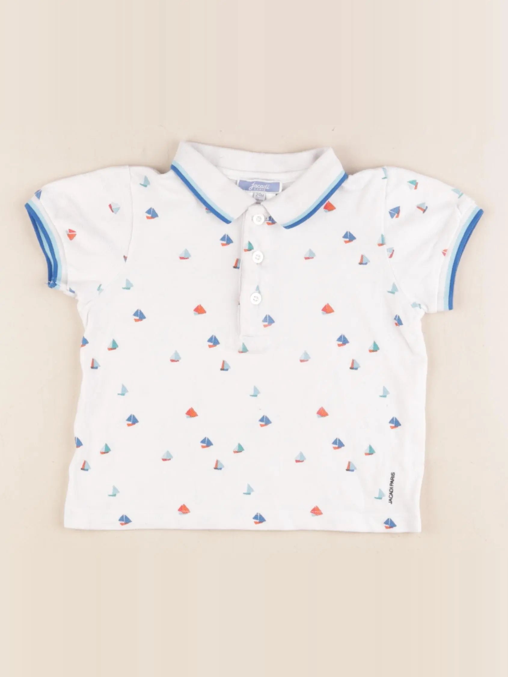 Jacadi - polo blanc, bleu - 24 mois
