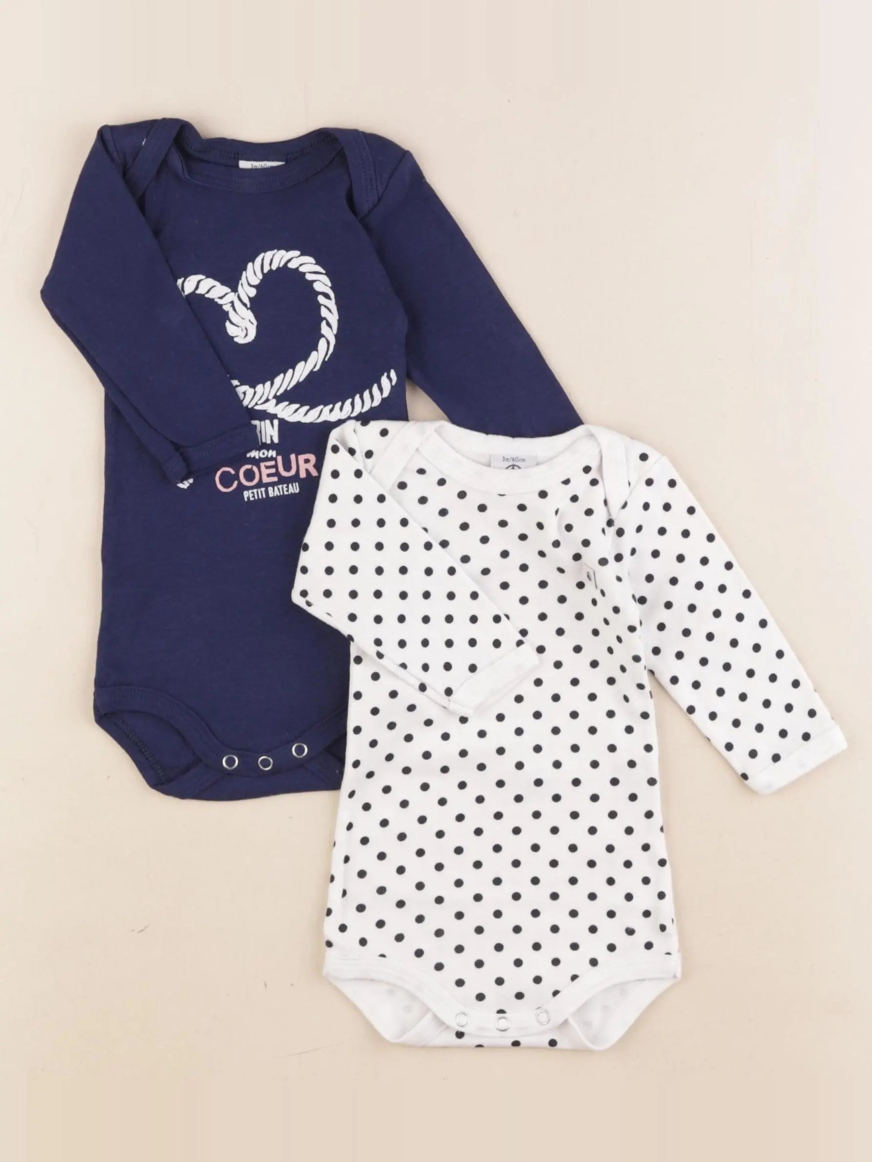 Petit Bateau - lot de 2 bodies en coton bleu - 3 mois