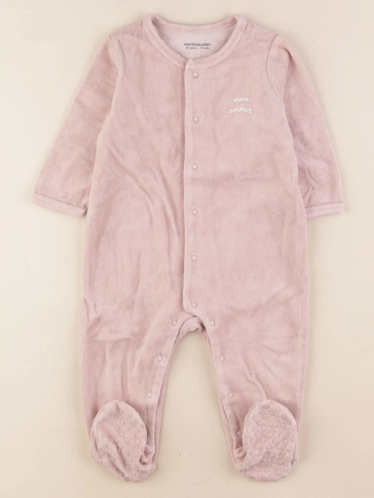 Vertbaudet - pyjama velours rose - 9 mois
