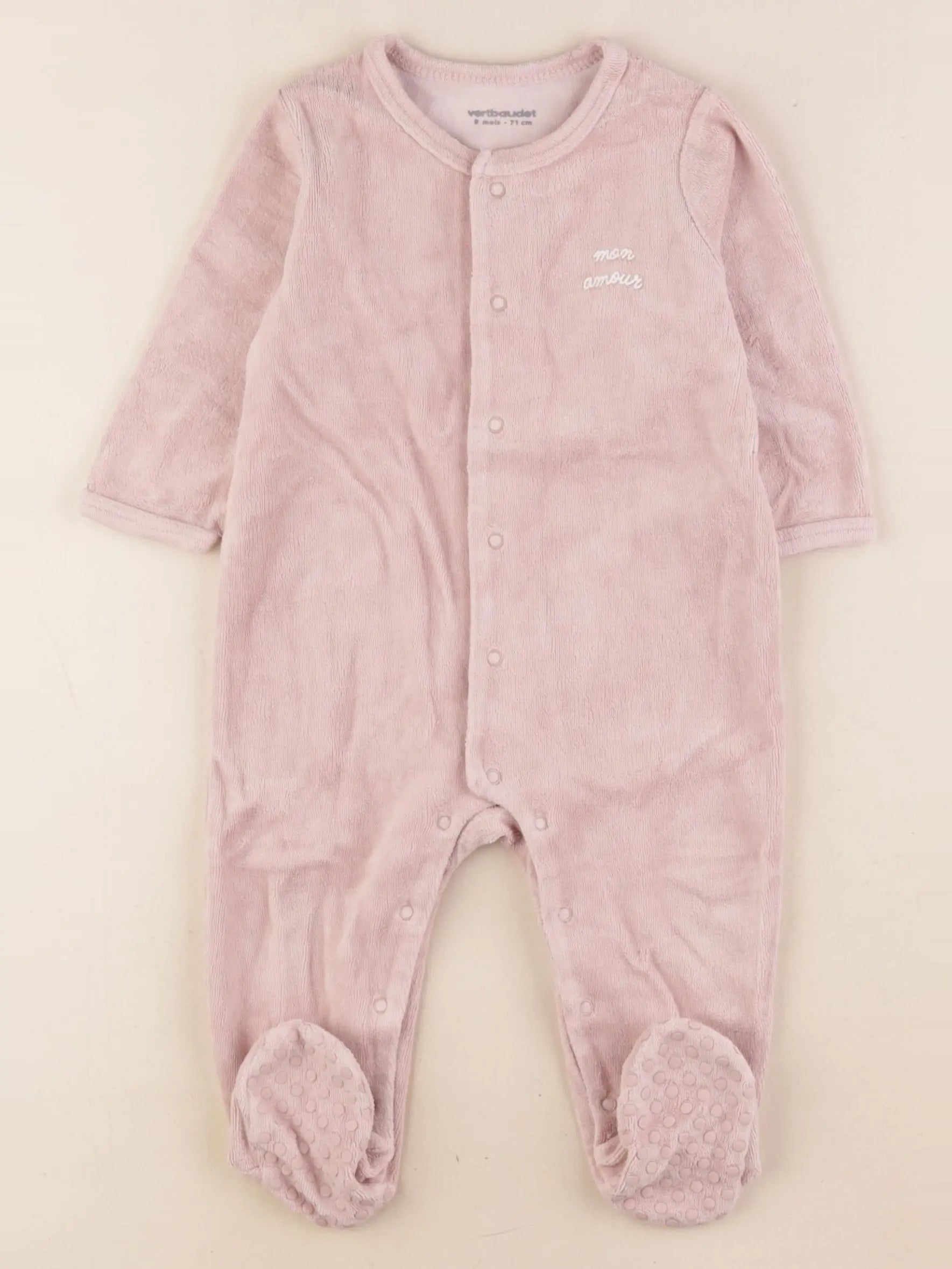Vertbaudet - pyjama velours rose - 9 mois