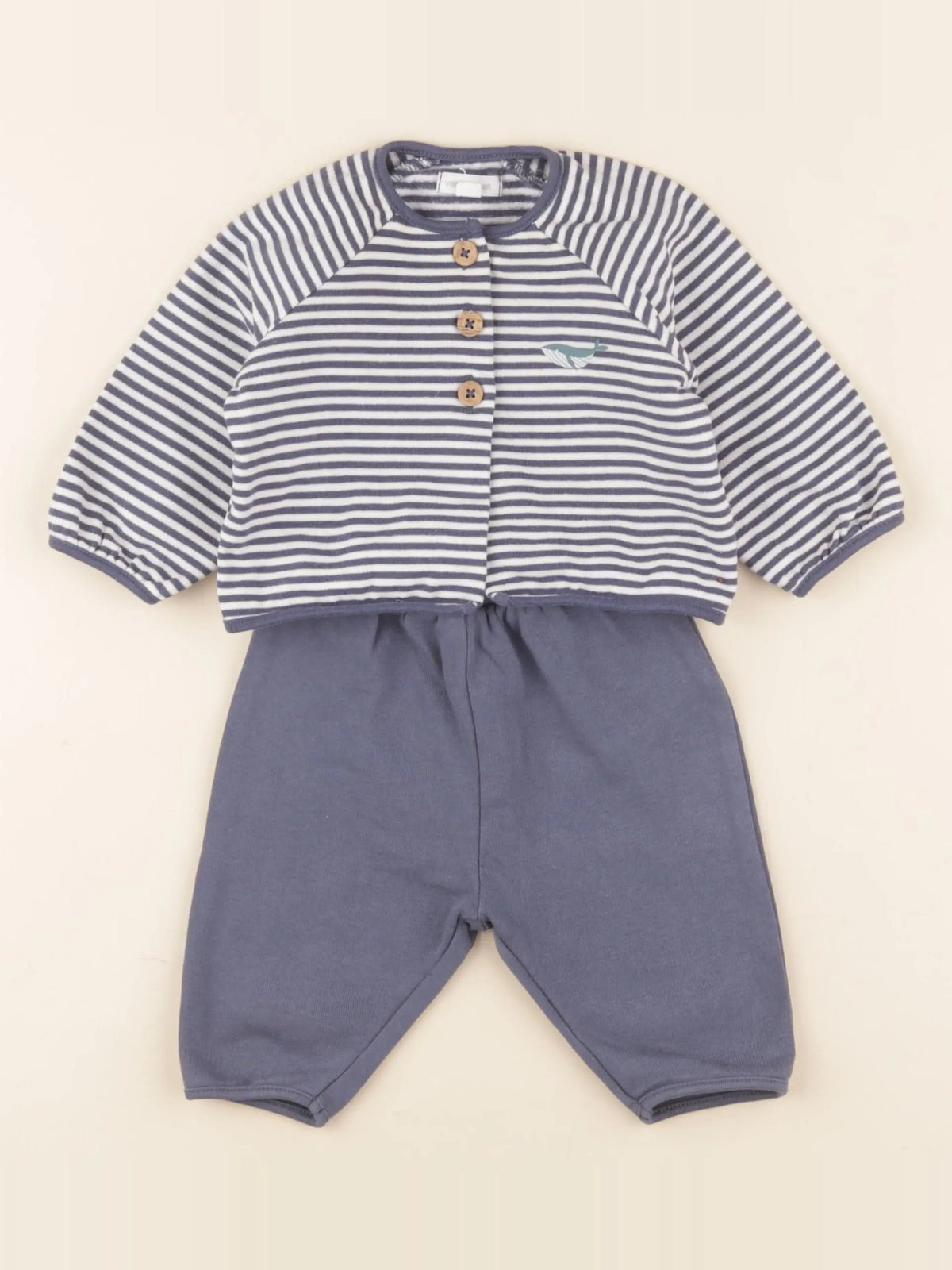Vertbaudet - ensemble bleu, blanc - 3 mois