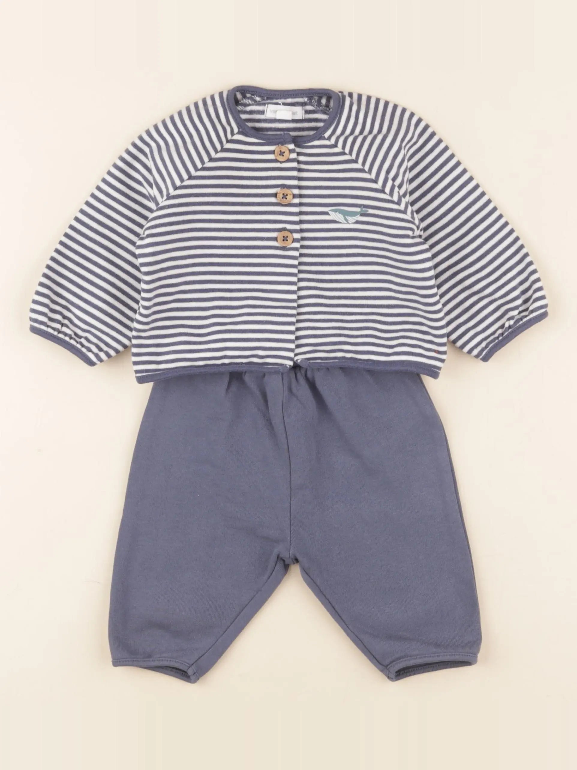 Vertbaudet - ensemble bleu, blanc - 3 mois