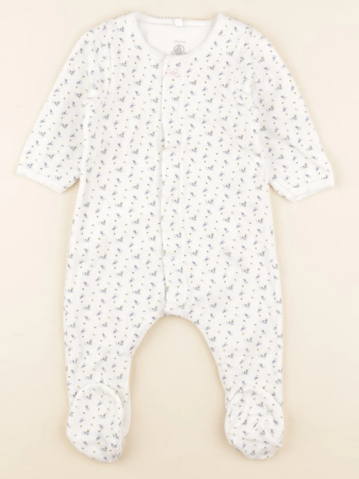 Petit Bateau - bodyjama velours blanc - 12 mois