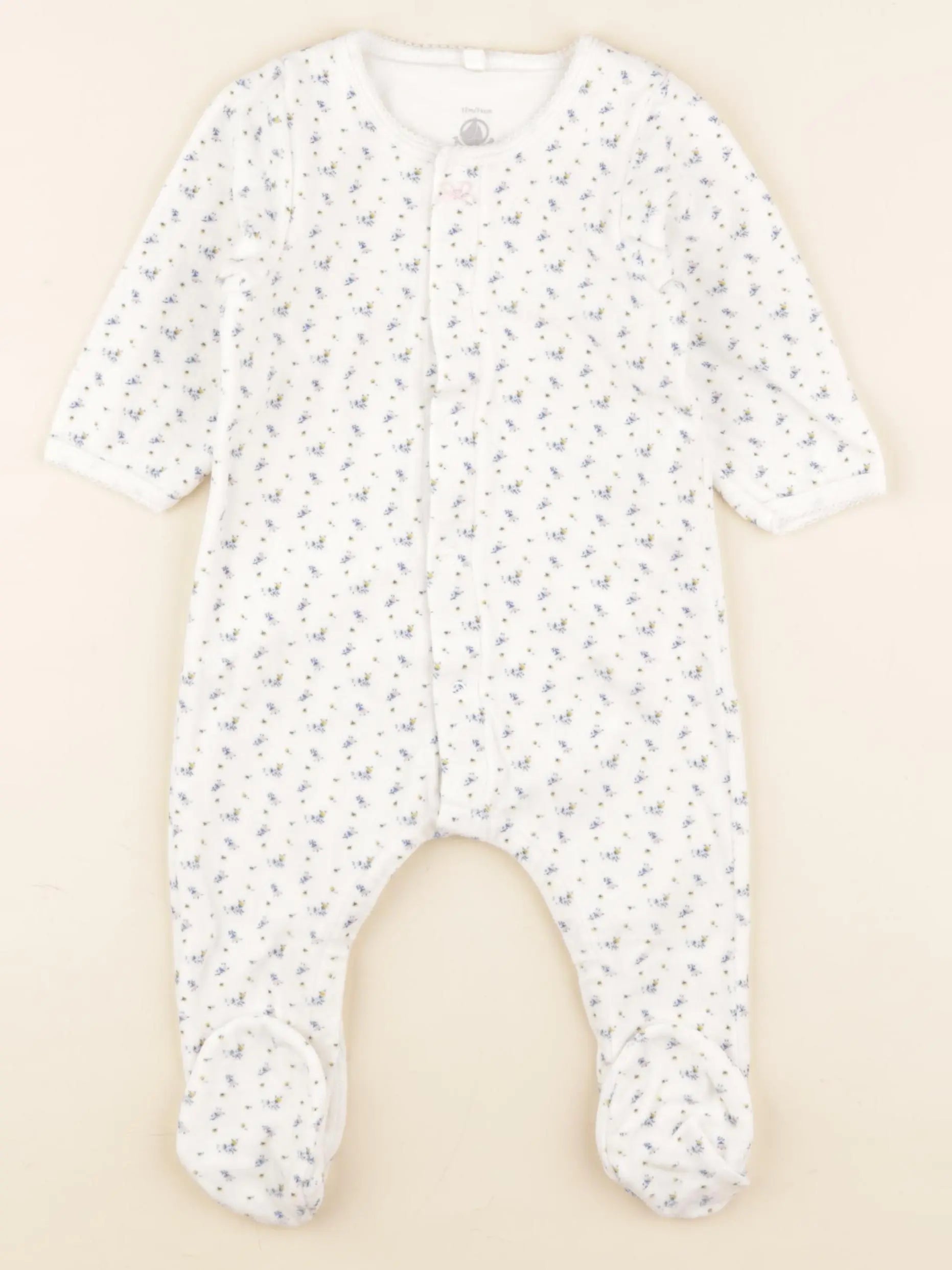 Petit Bateau - bodyjama velours blanc - 12 mois
