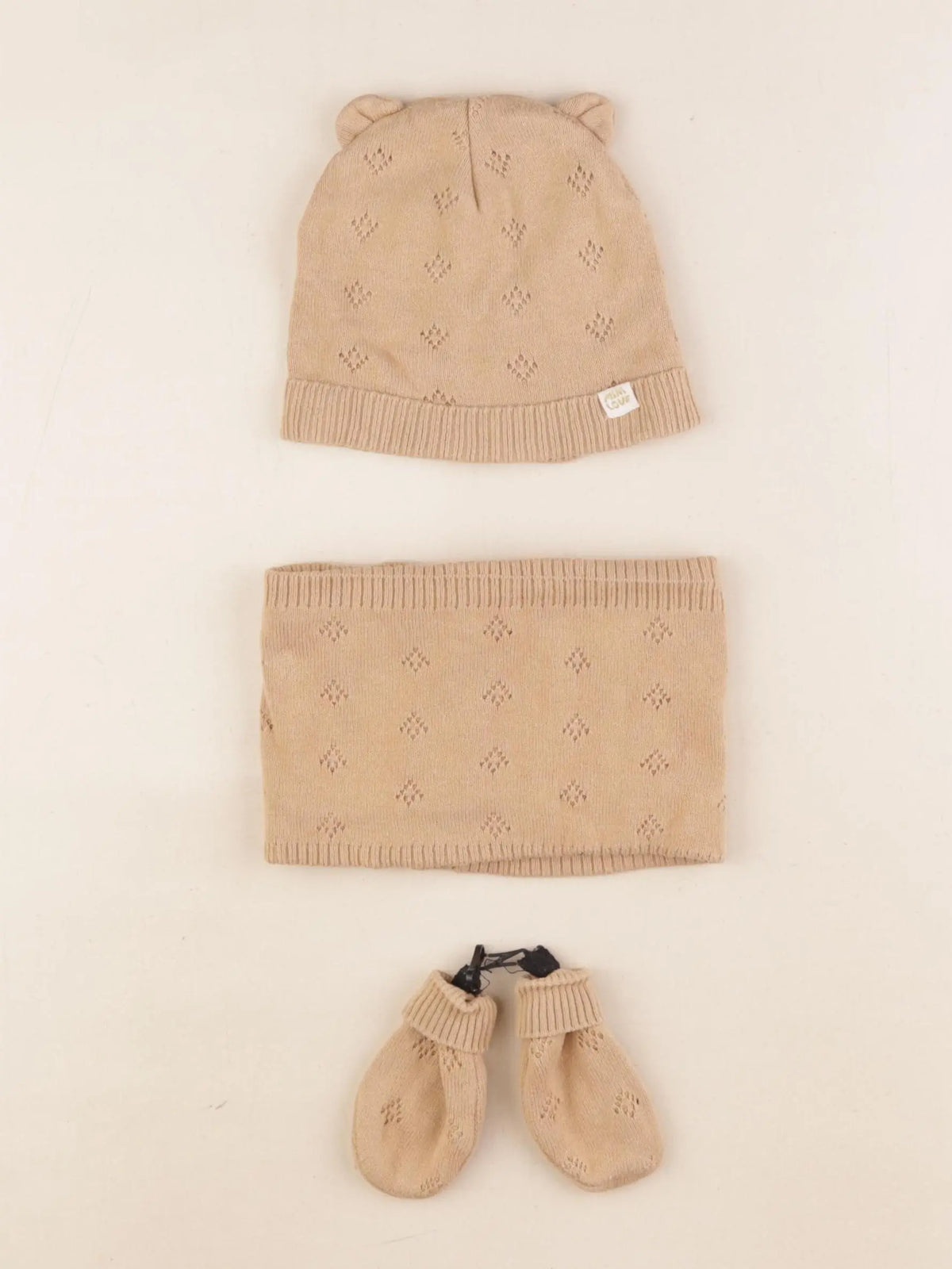 Vertbaudet - ensemble bonnet/moufles/tour de cou marron - 12/18 mois