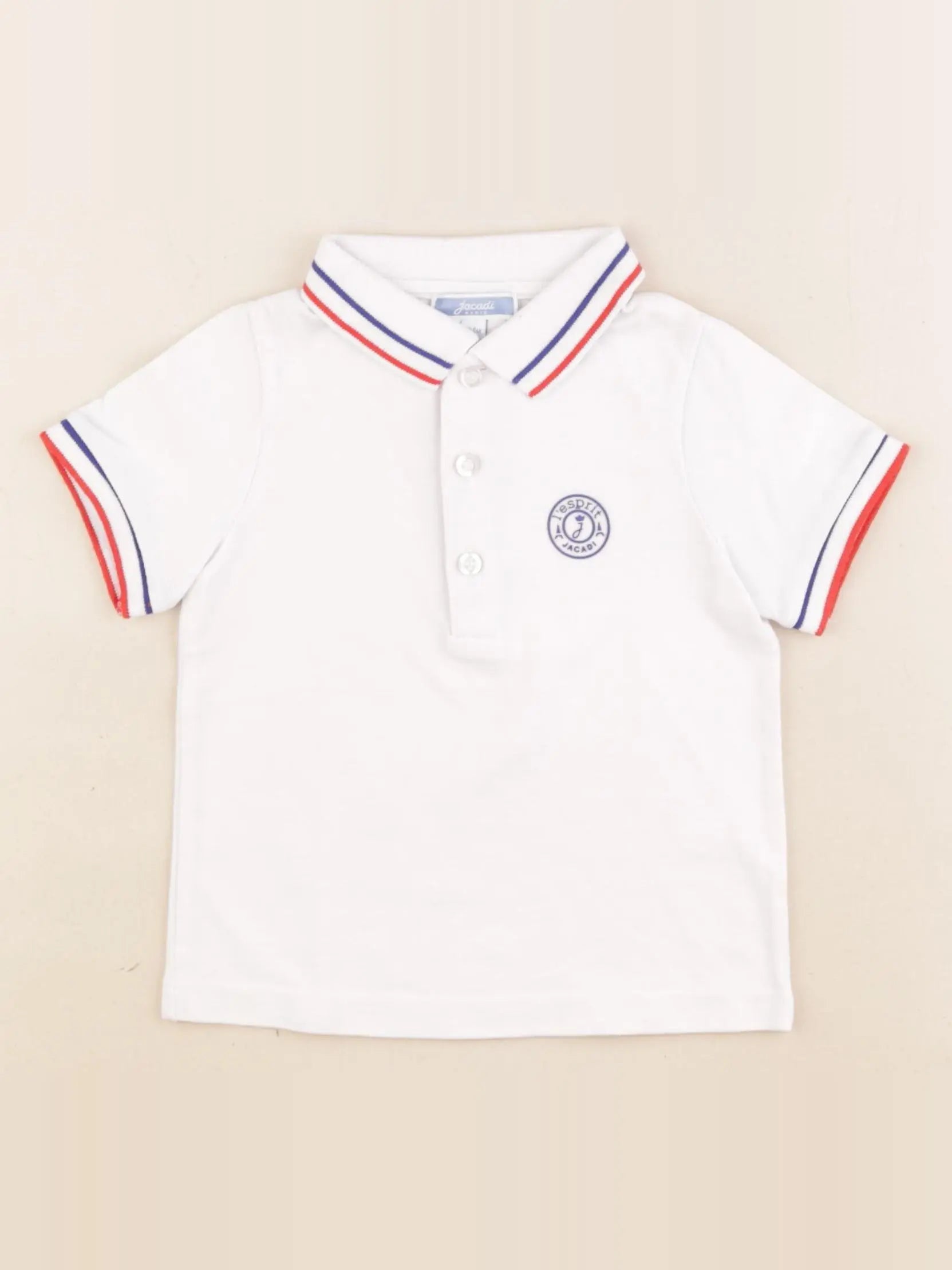 Jacadi - polo blanc, bleu - 24 mois
