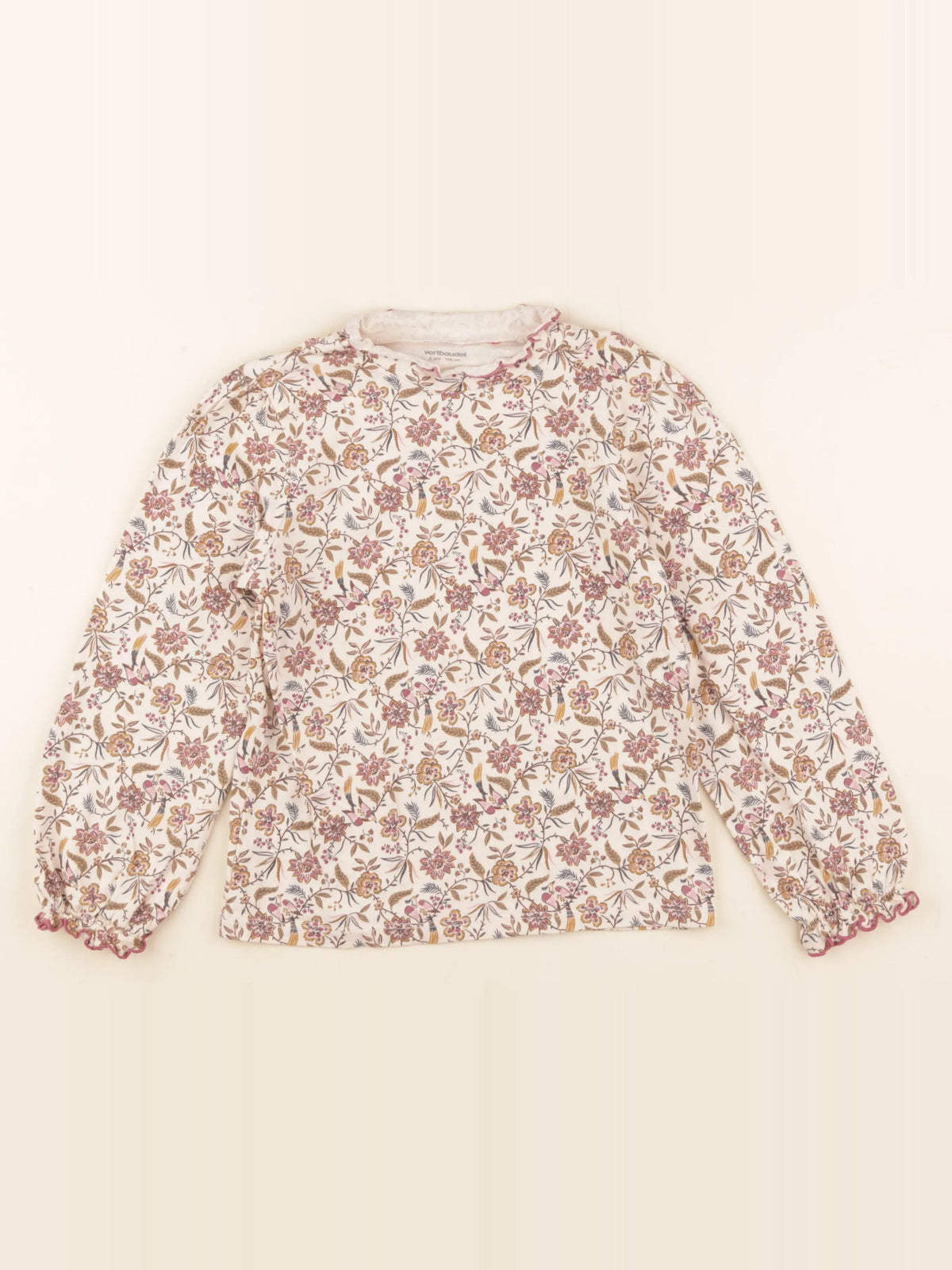 Vertbaudet - tee-shirt beige, rose - 8 ans