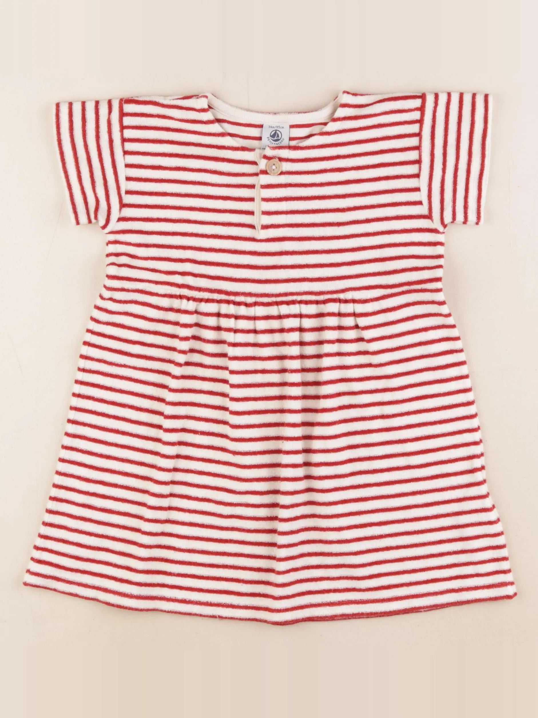 Petit Bateau - robe rouge, blanc - 36 mois
