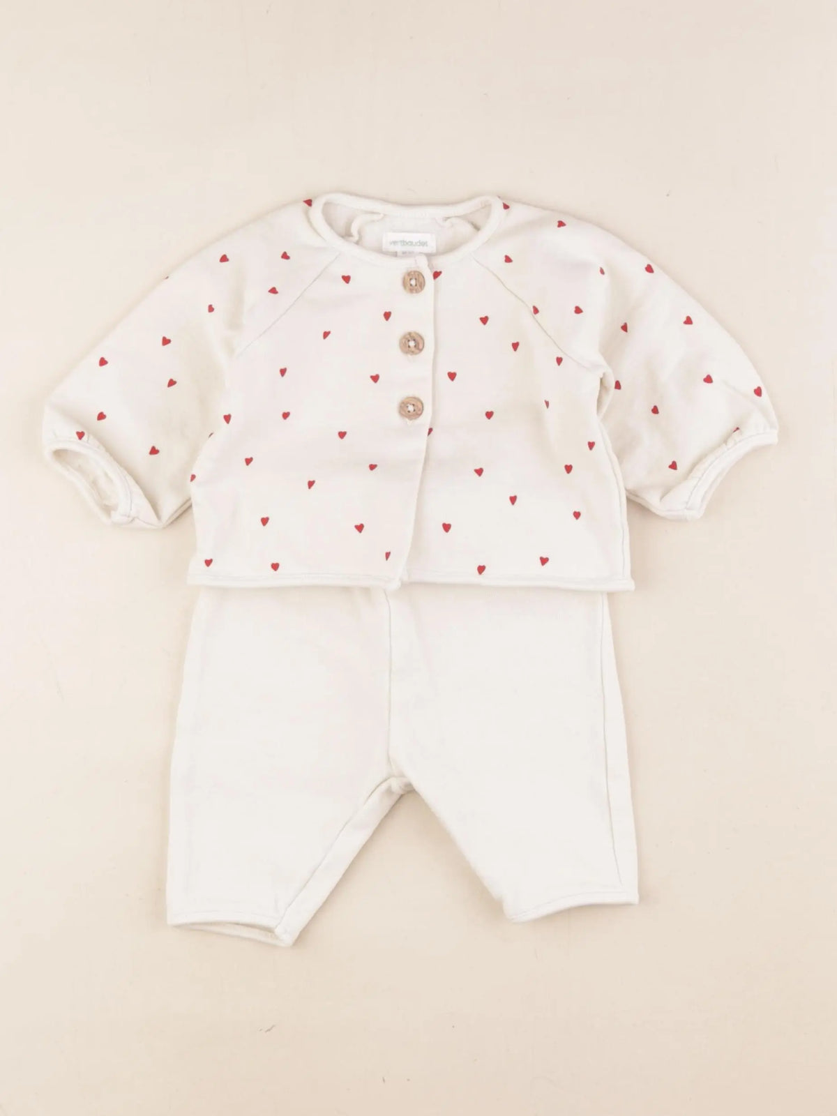 Vertbaudet - ensemble beige, rouge - 1 mois