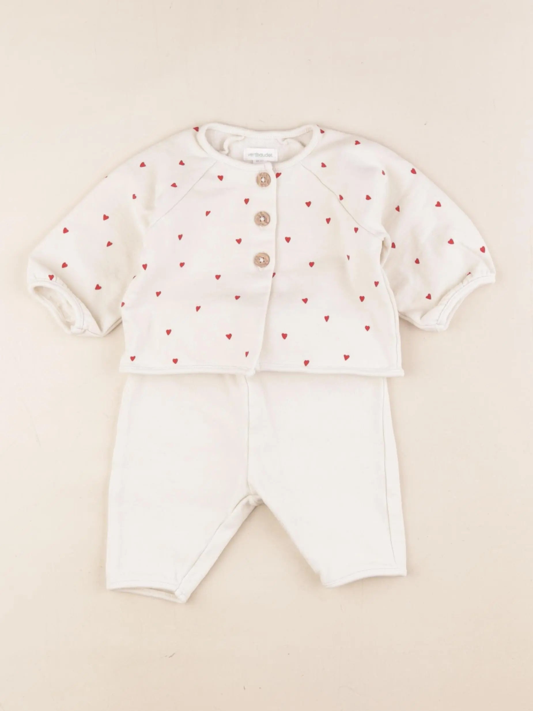 Vertbaudet - ensemble beige, rouge - 1 mois