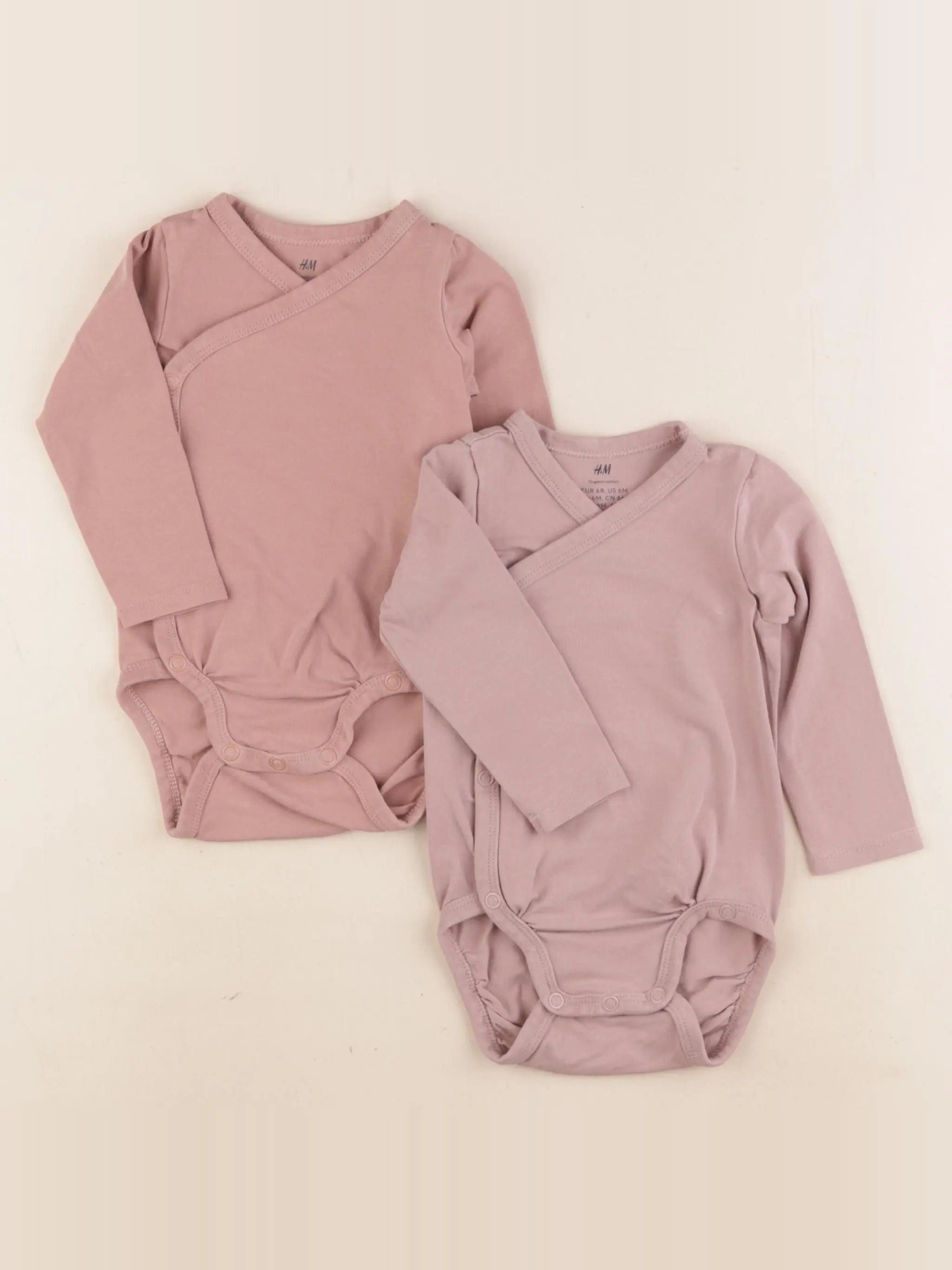 H&M - lot de 2 bodies en coton rose - 4/6 mois