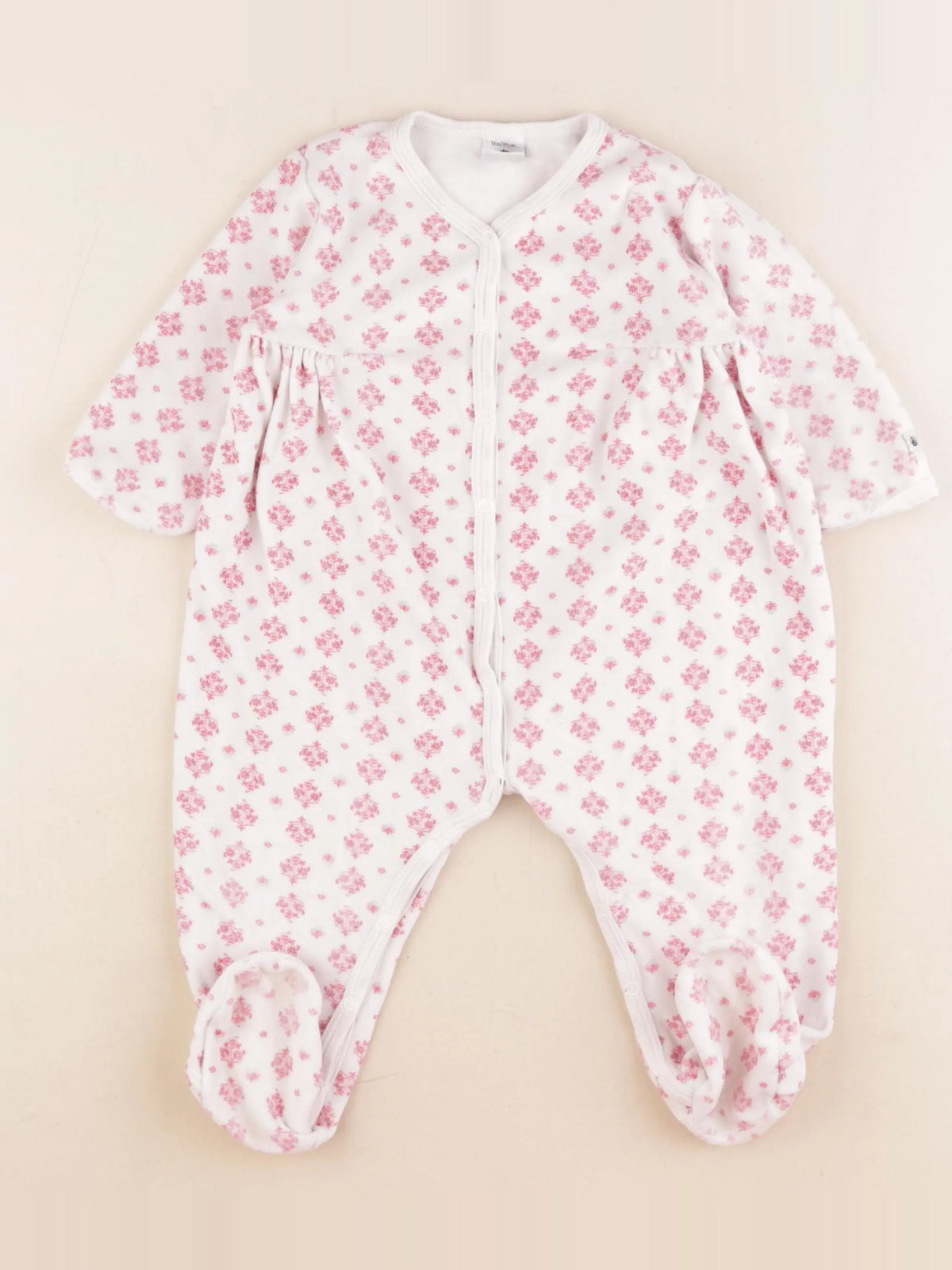 Petit Bateau - pyjama velours blanc, rose - 18 mois